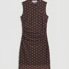 Women's Polka Dot Coffee s6-81 Sleeveless Stretch Fabric Dress