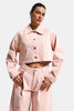 Women's Powder Pink 6s6-20 Crop Fit Floral Embroidery Design Custom Denim Jacket