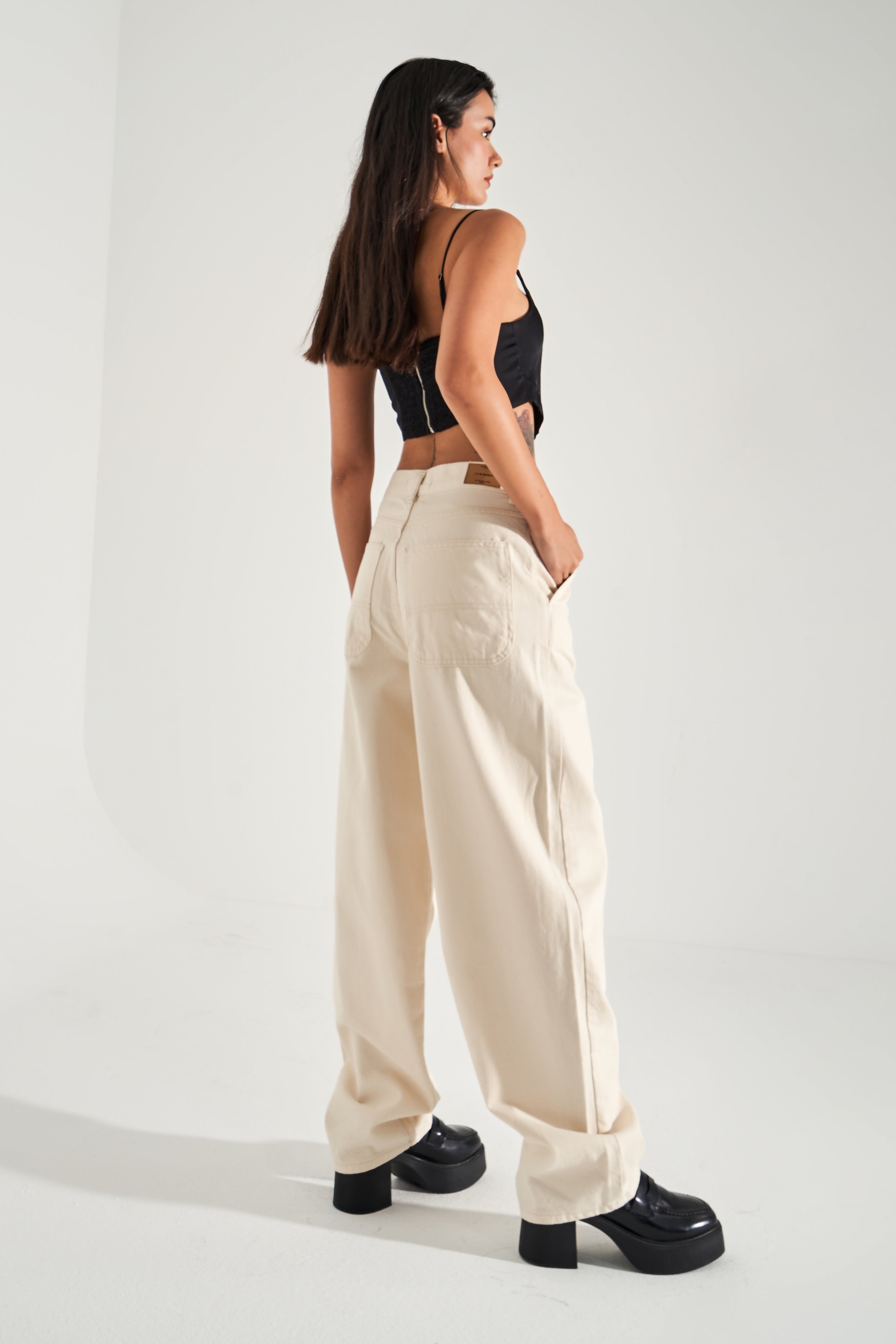 Women's Raw Ecru Color Skater Fit Loose Cut Denim