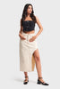 Women's Raw Organic Color Rosa Deep Slit Detail Long Denim Skirt