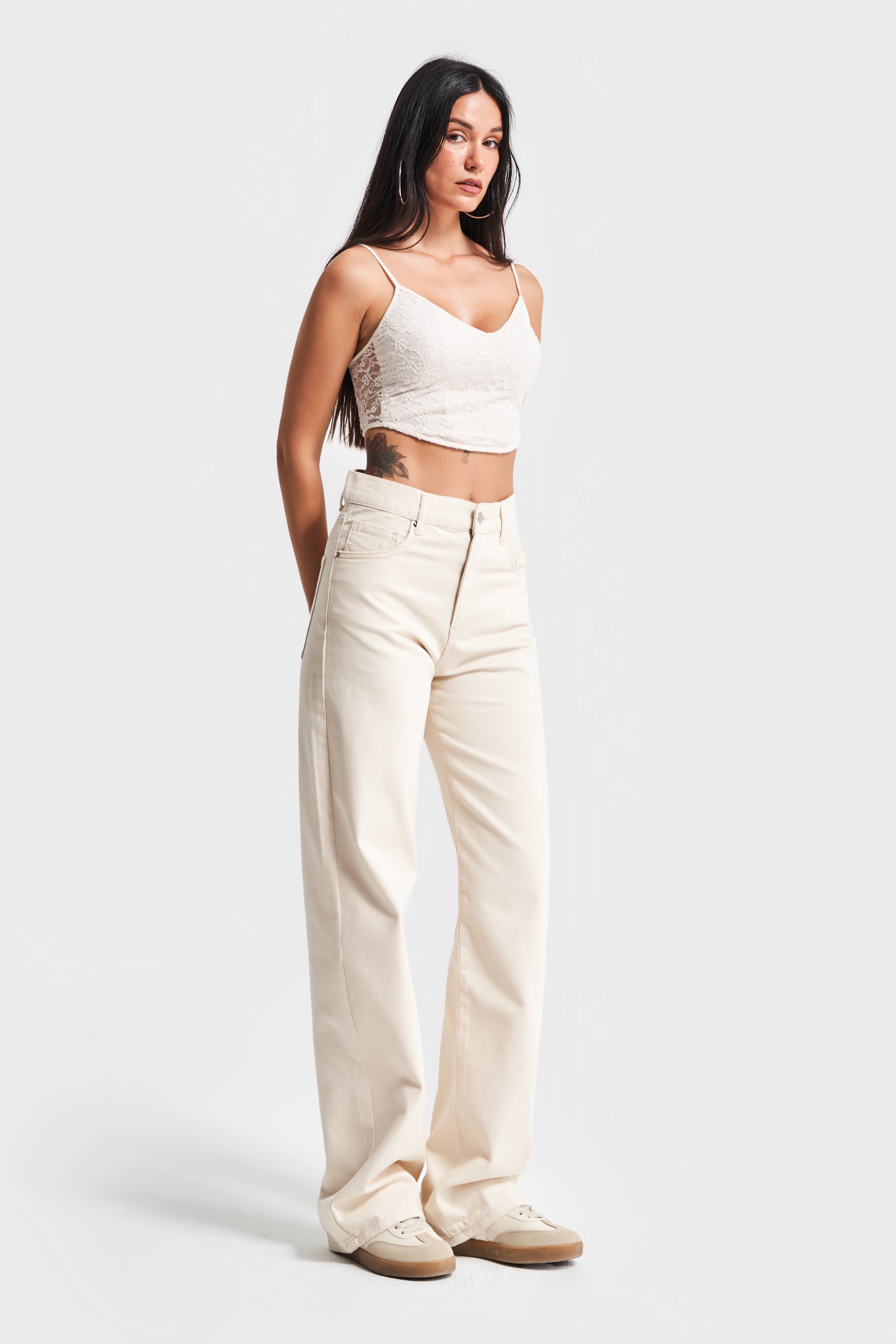 Kadın Raw Renk Loose Fit Orta Bel Denim