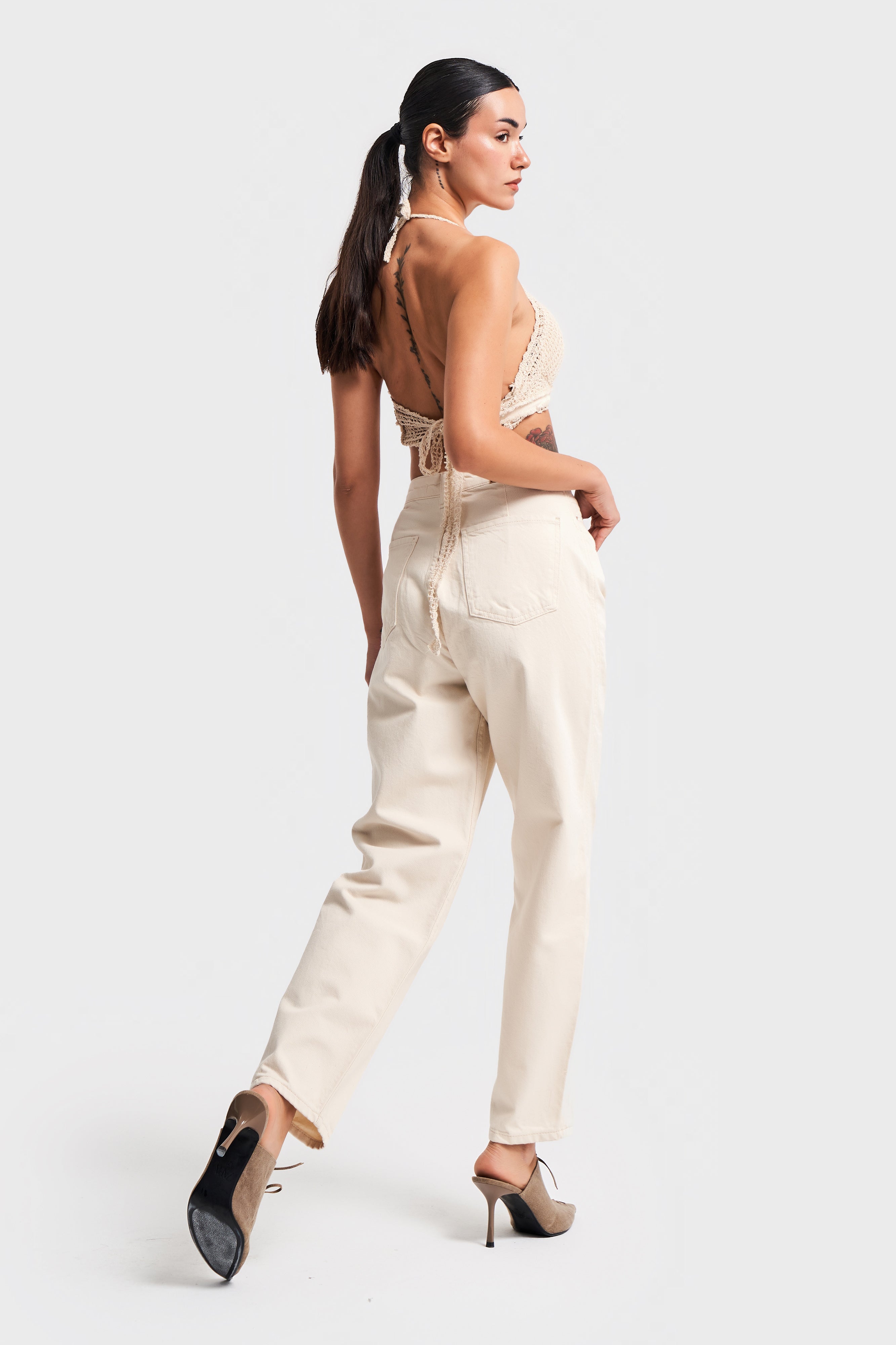 Women's Raw Color Relax Fit Casual Cut Denim Trousers