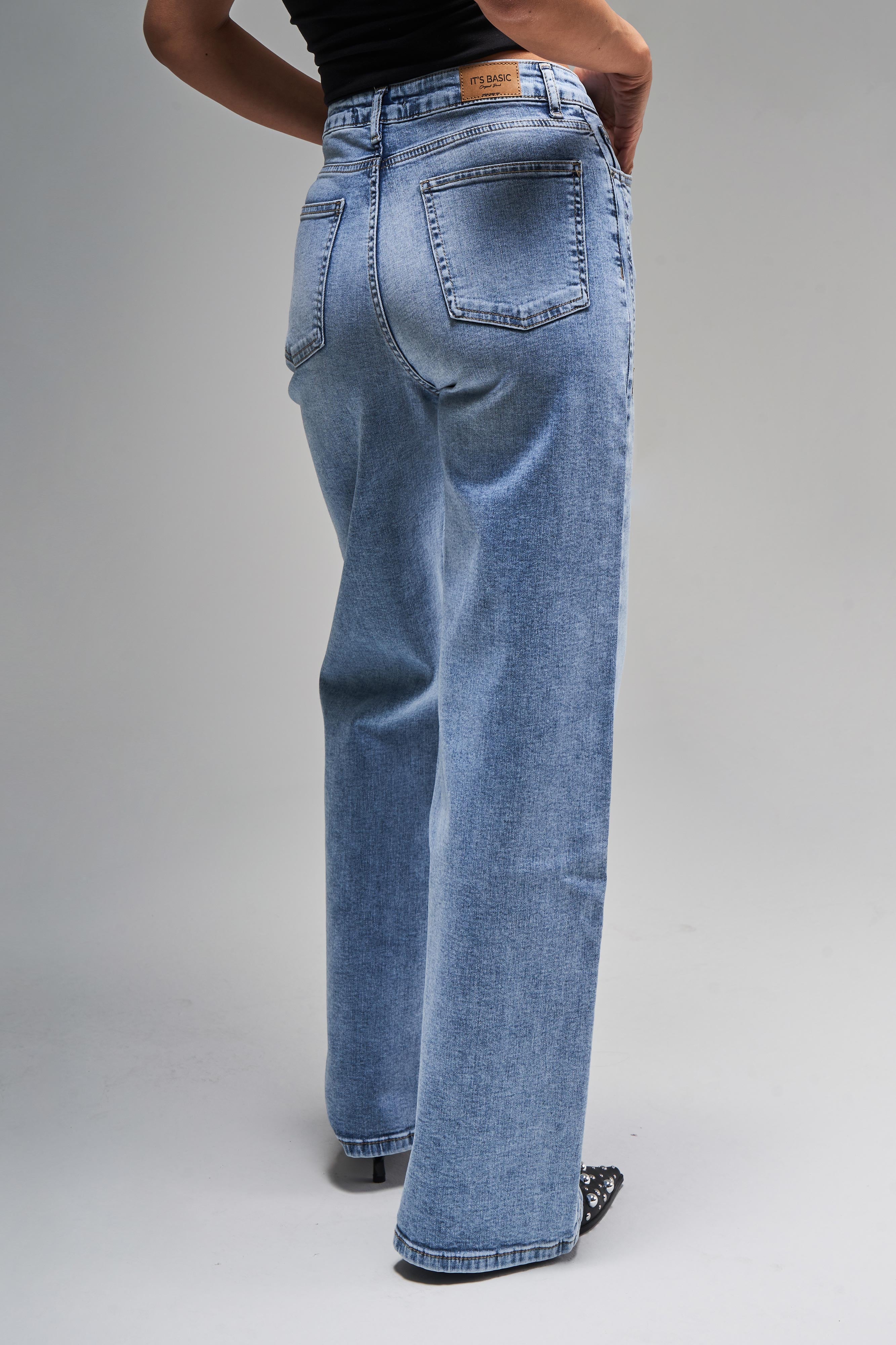 Kadın Kot Rengi 4s5-4 Wide Leg Likralı Esnek Kumaş İç Boy 80 Cm Denim Jean