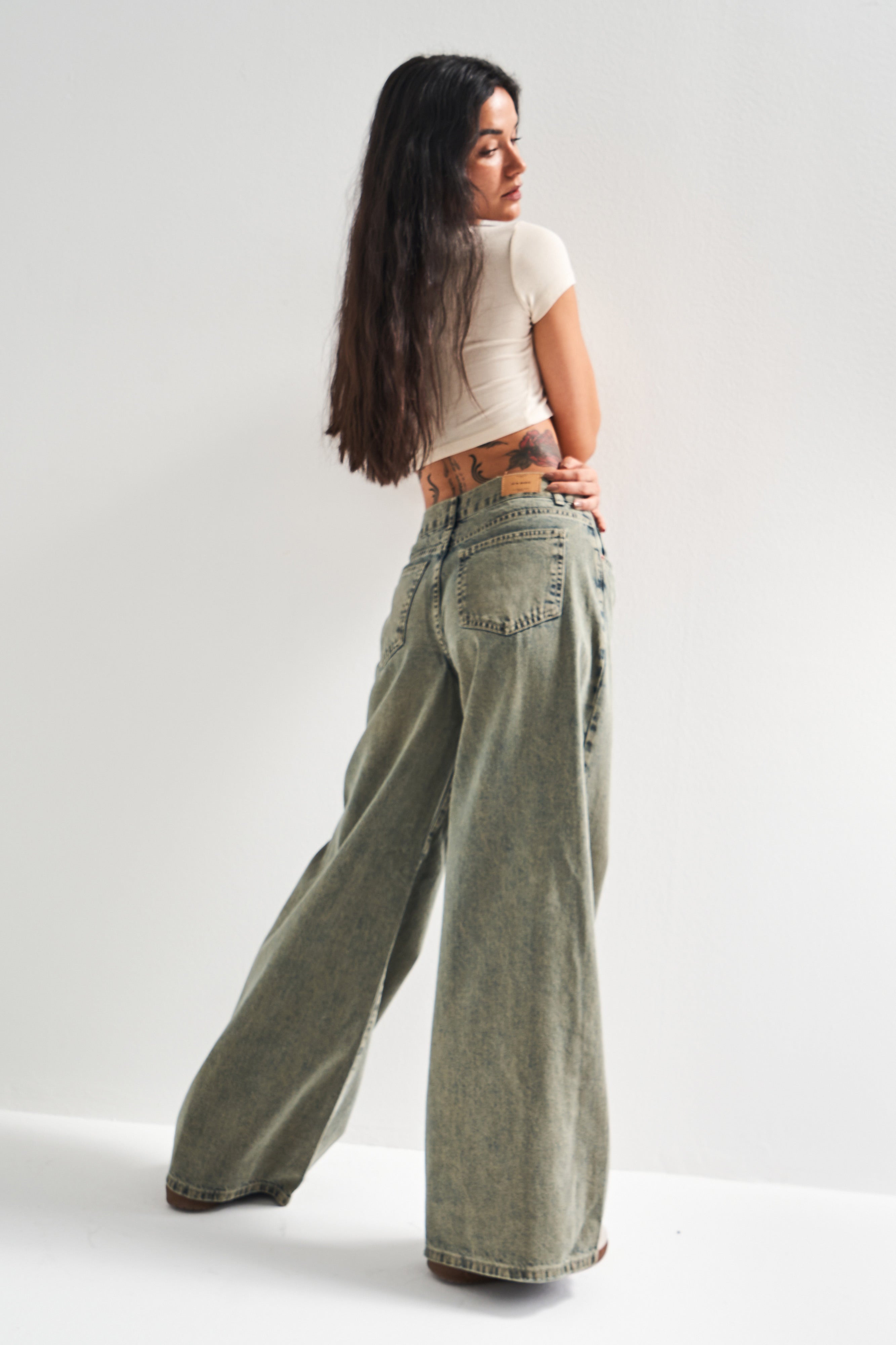 Kadın S.Kot Rengi 5S4 Palazzo Fit %100 Koton Orta Bel Denim Jean