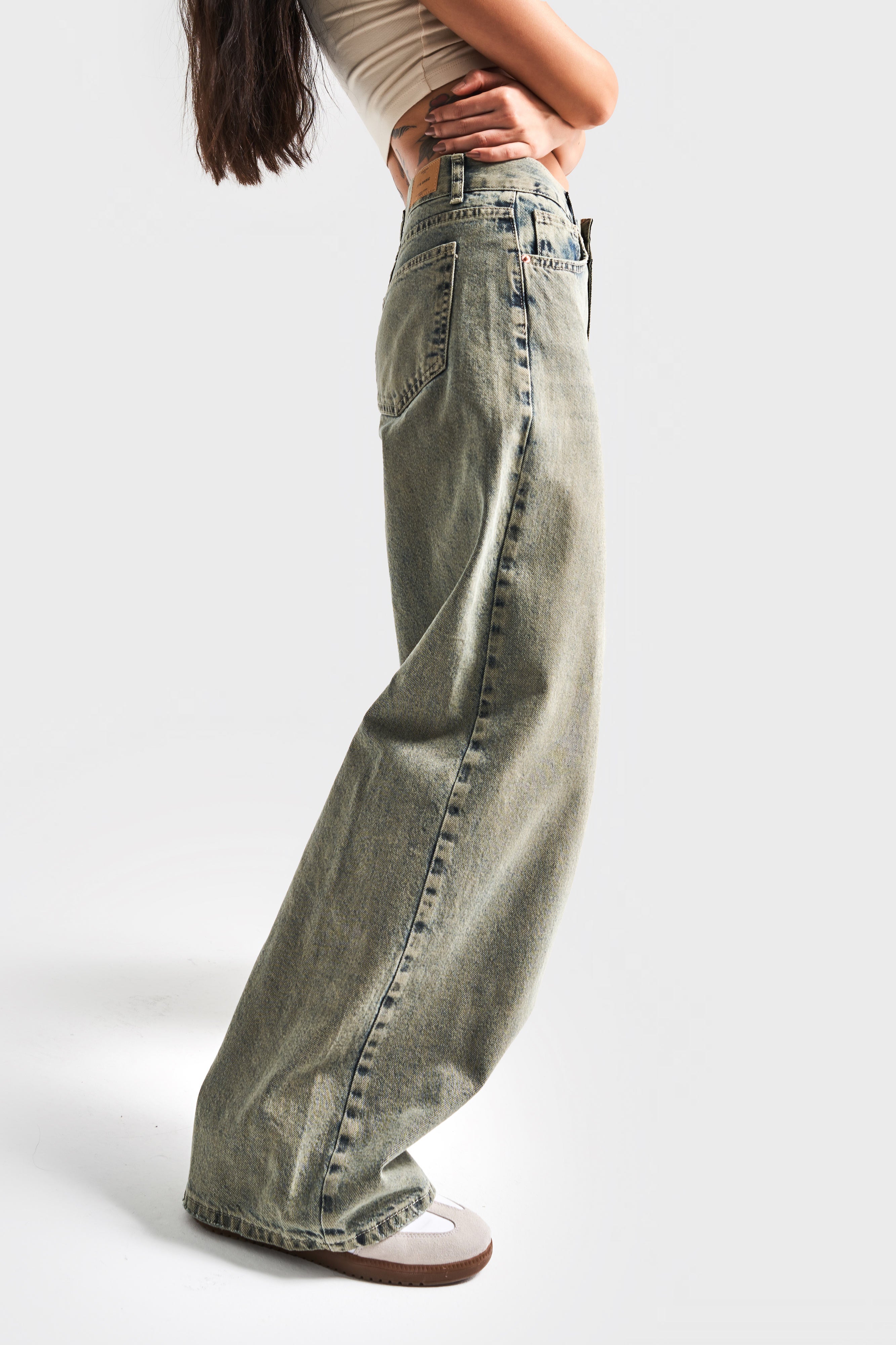 Kadın S.Kot Rengi 5S4 Palazzo Fit %100 Koton Orta Bel Denim Jean