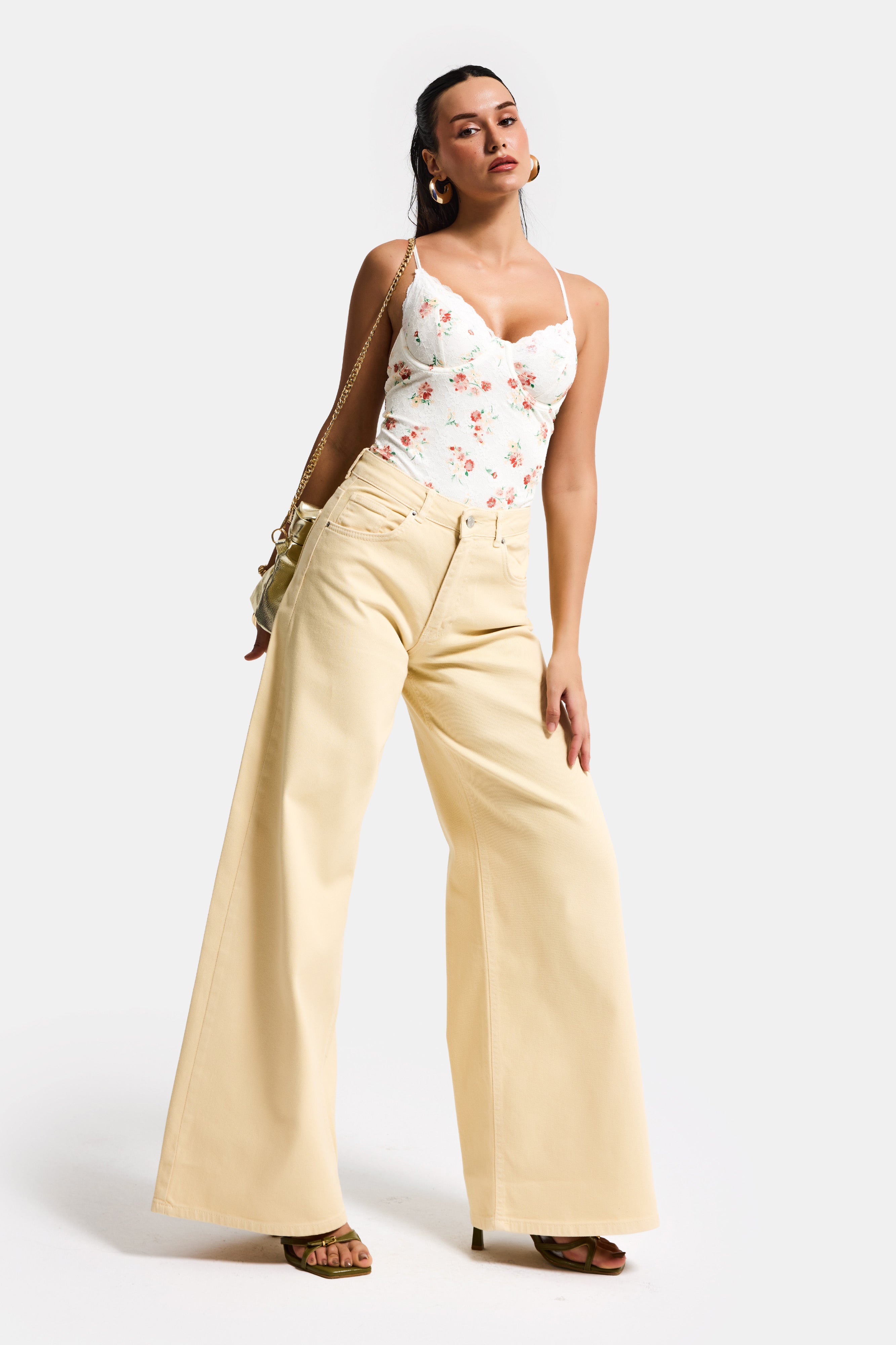 Kadın Sarı 6s6-109  Palazzo Fit Elastan Kumaş Denim Jean