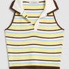 Women's Yellow Striped s6-108 Crop Fit Polo Neck Thin Summer Knit Bodysuit