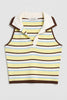 Kadın Sarı Çizgili s6-108 Crop Fit Polo Yaka İnce Yazlık Triko Body