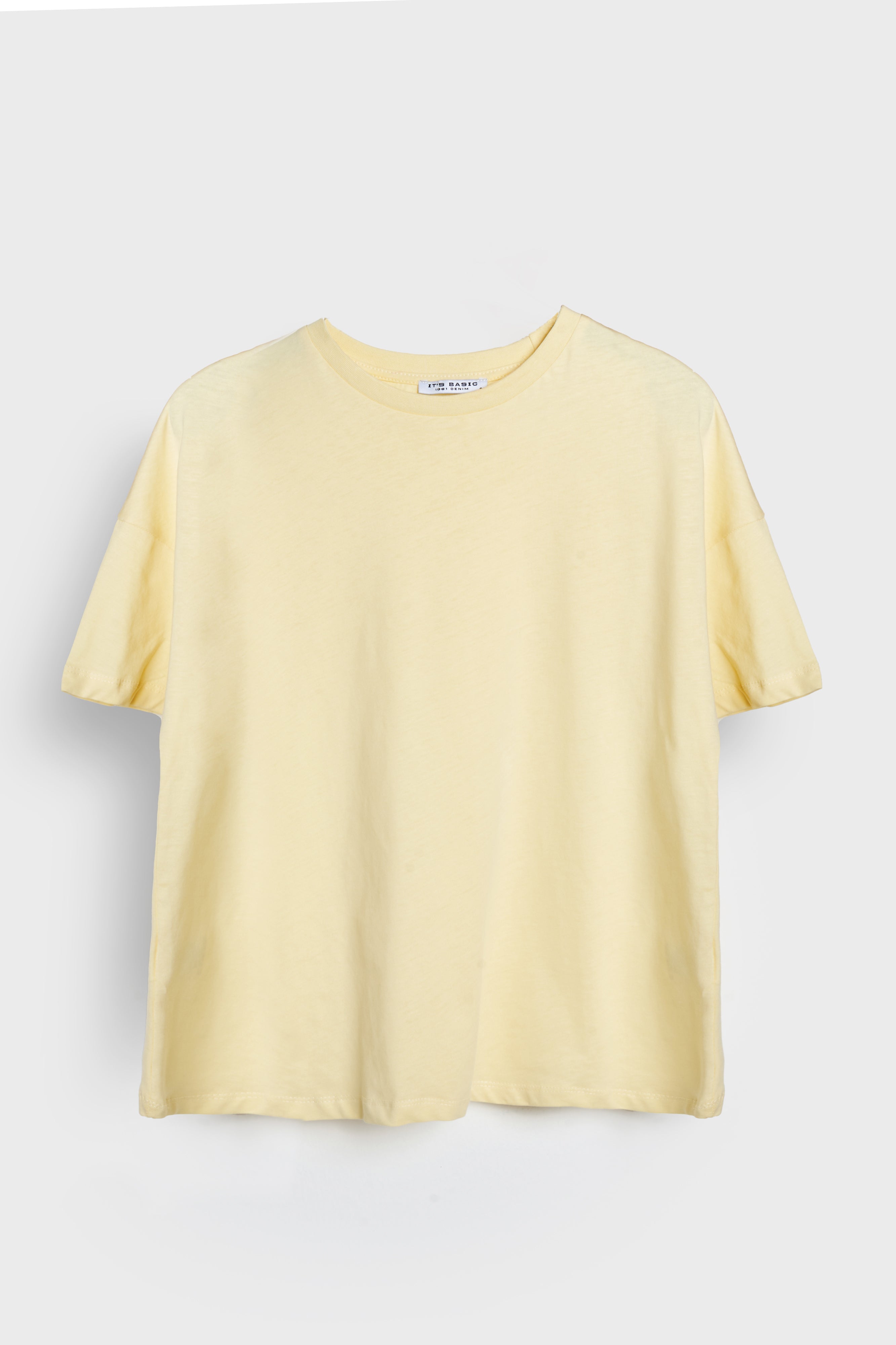 Kadın Sarı Renk S5-108 Bisiklet Yaka Basic T-Shirt