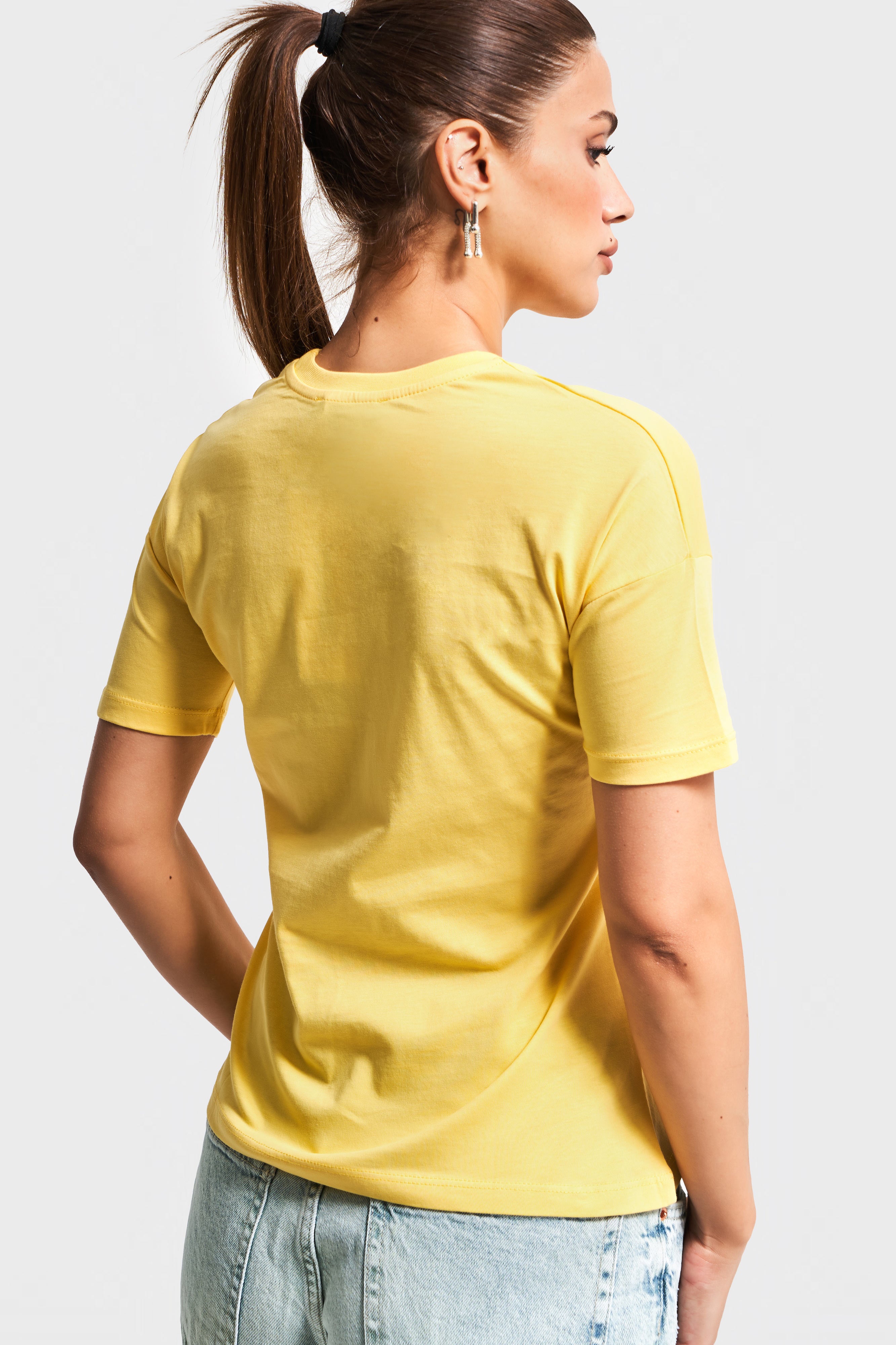Kadın Sarı Renk S5-108 Bisiklet Yaka Basic T-Shirt