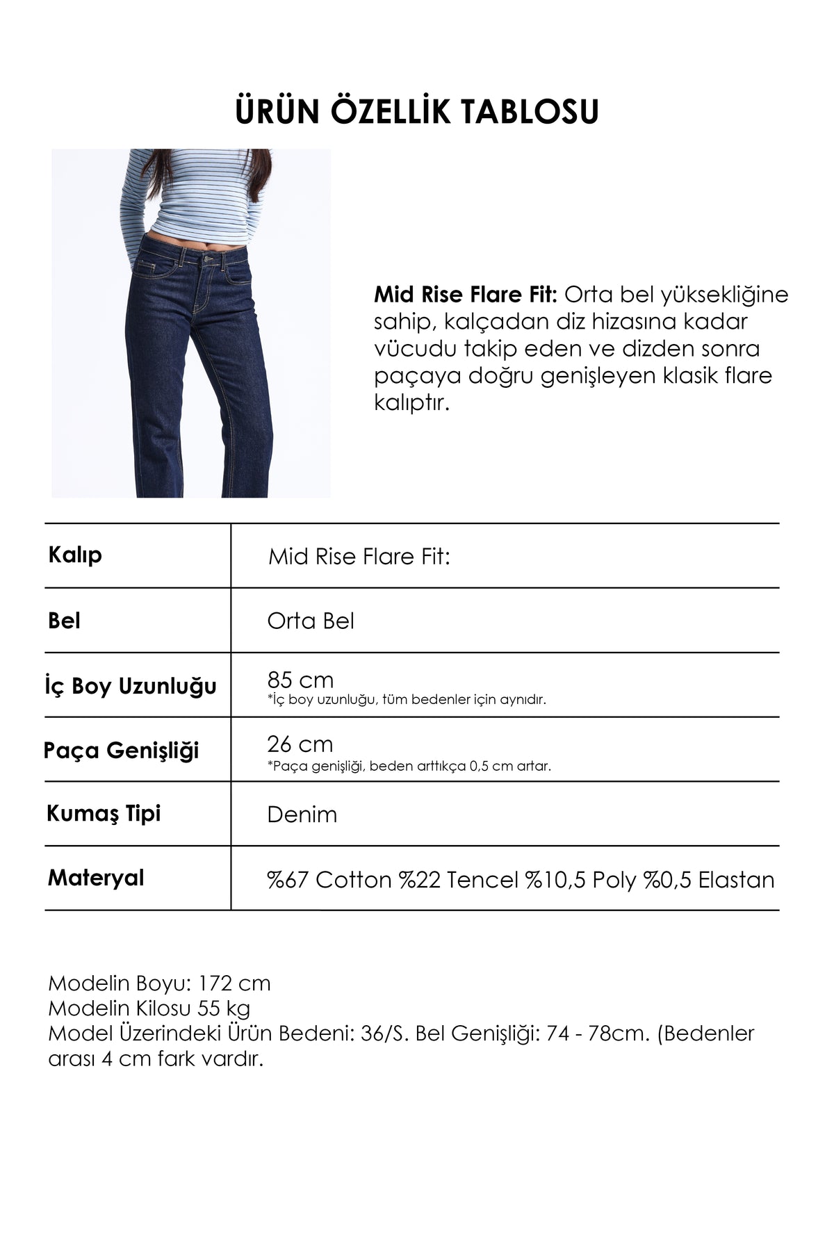 Kadın Selvedge 7w5-50 Mid Rise Flare Fit Denim Jean