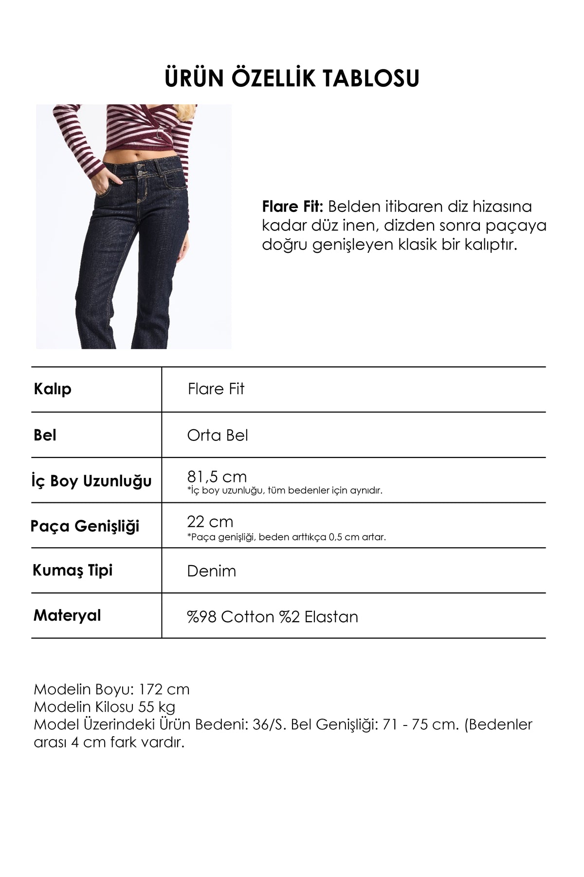 Kadın Selvedge 7w6-50 Slim Flare Fit Esnek Kumaş Denim Jean