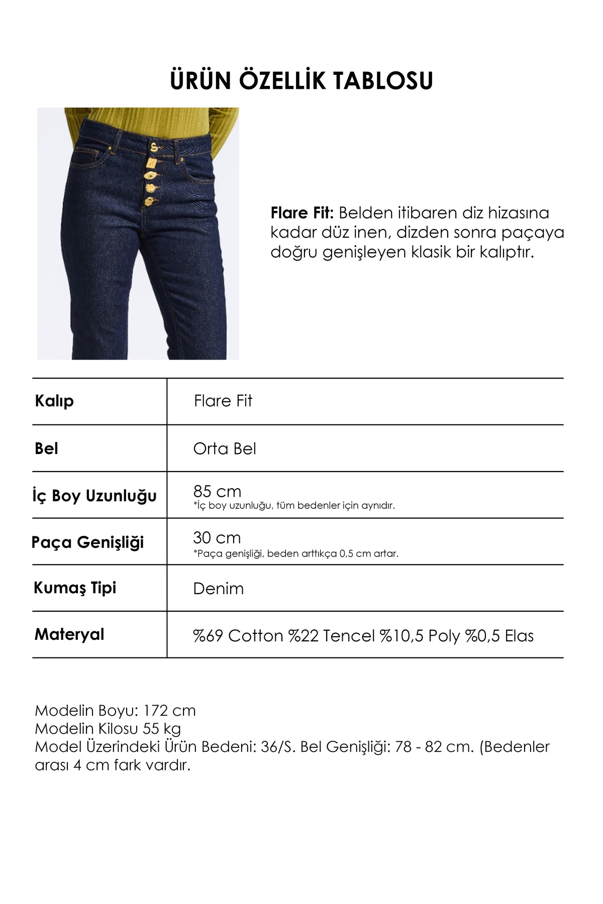 Kadın Selvedge V-7w6-50 Flare Fit Aksesuar Detaylı Tasarım Denim Jean
