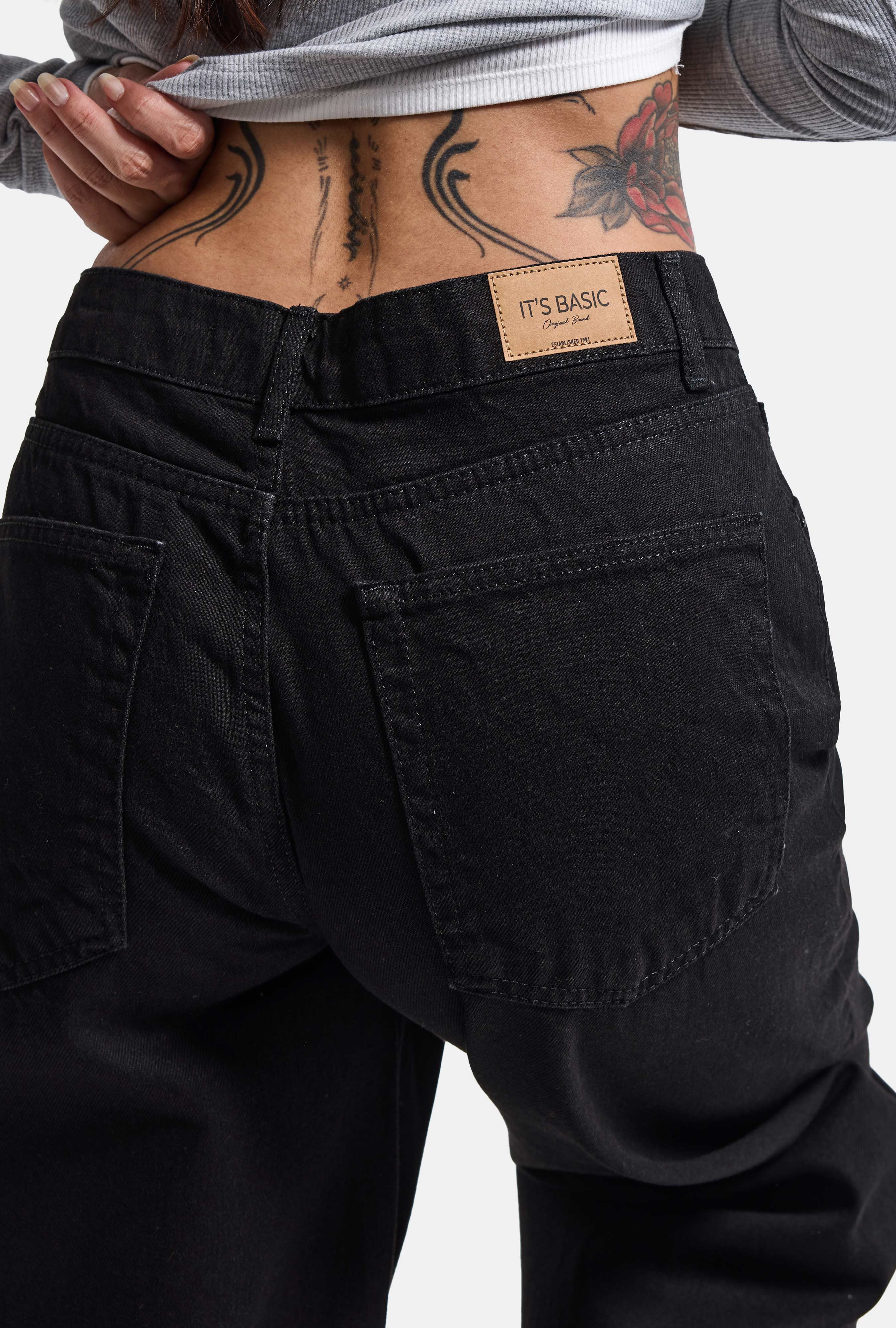 Kadın Siyah 1w6-1 Baggy Fit Bol Kesim Denim Jean