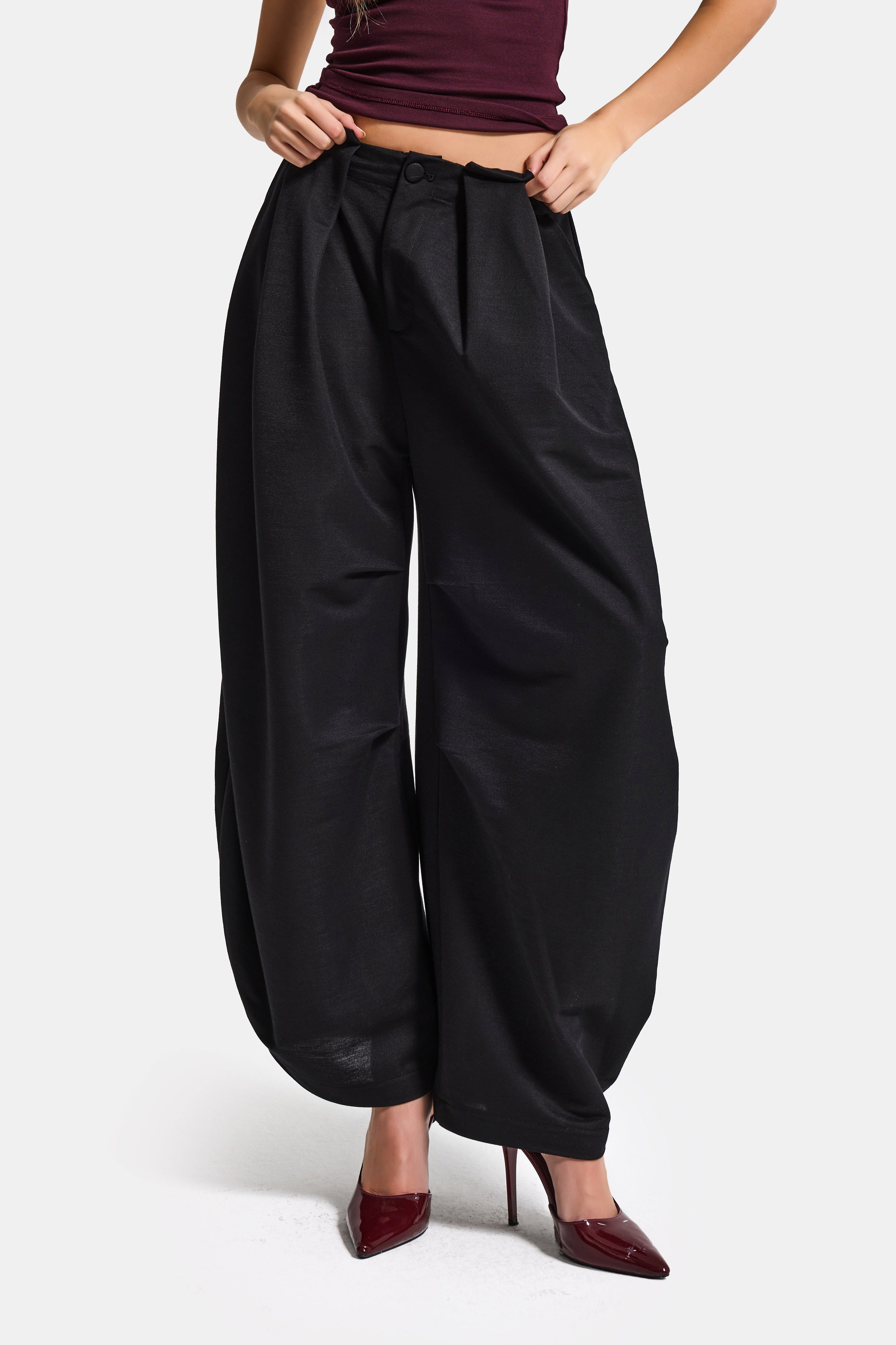 Kadın Siyah Balon Fit Viskon Kumaş Özel Tasarım Pantolon