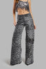 Kadın Siyah Beyaz Leopar Renk w426 Denim Kumaş Palazzo Fit Orta Bel Denim Jean