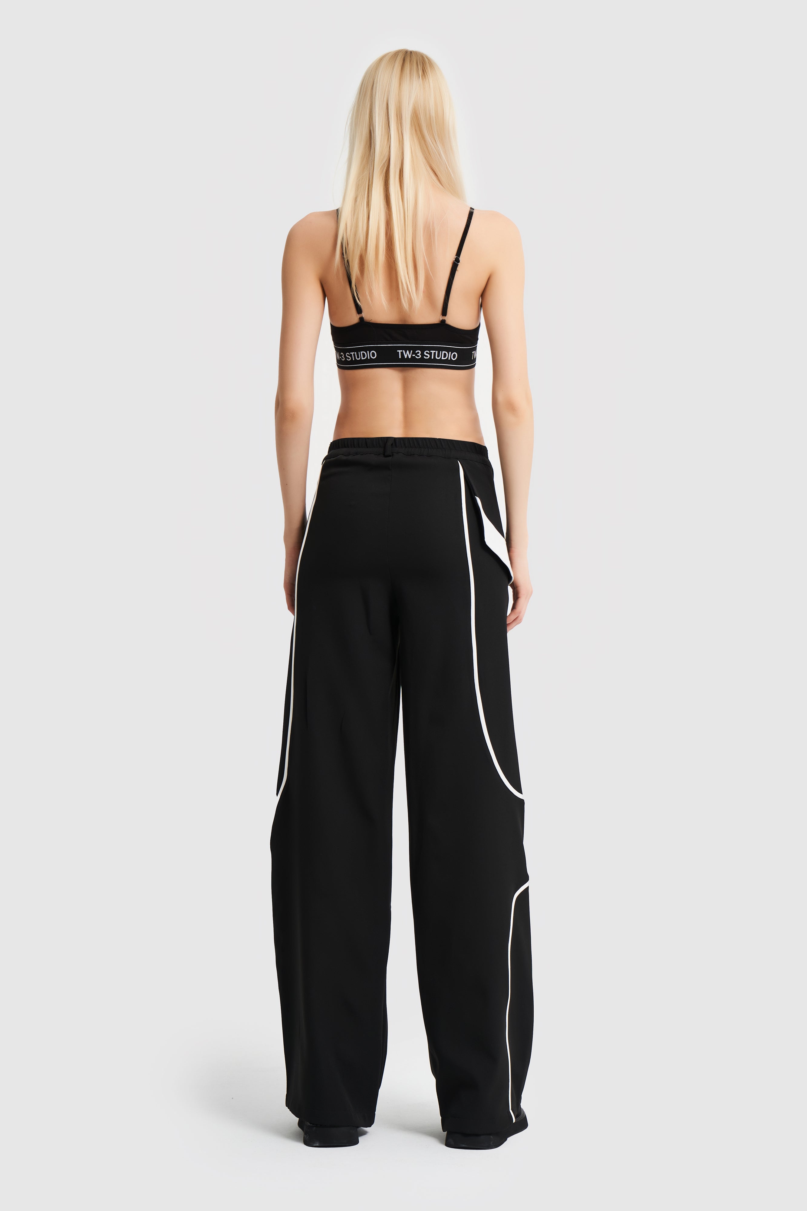 Women's Black and White Color Split Leg Detail Design Wide Trousers