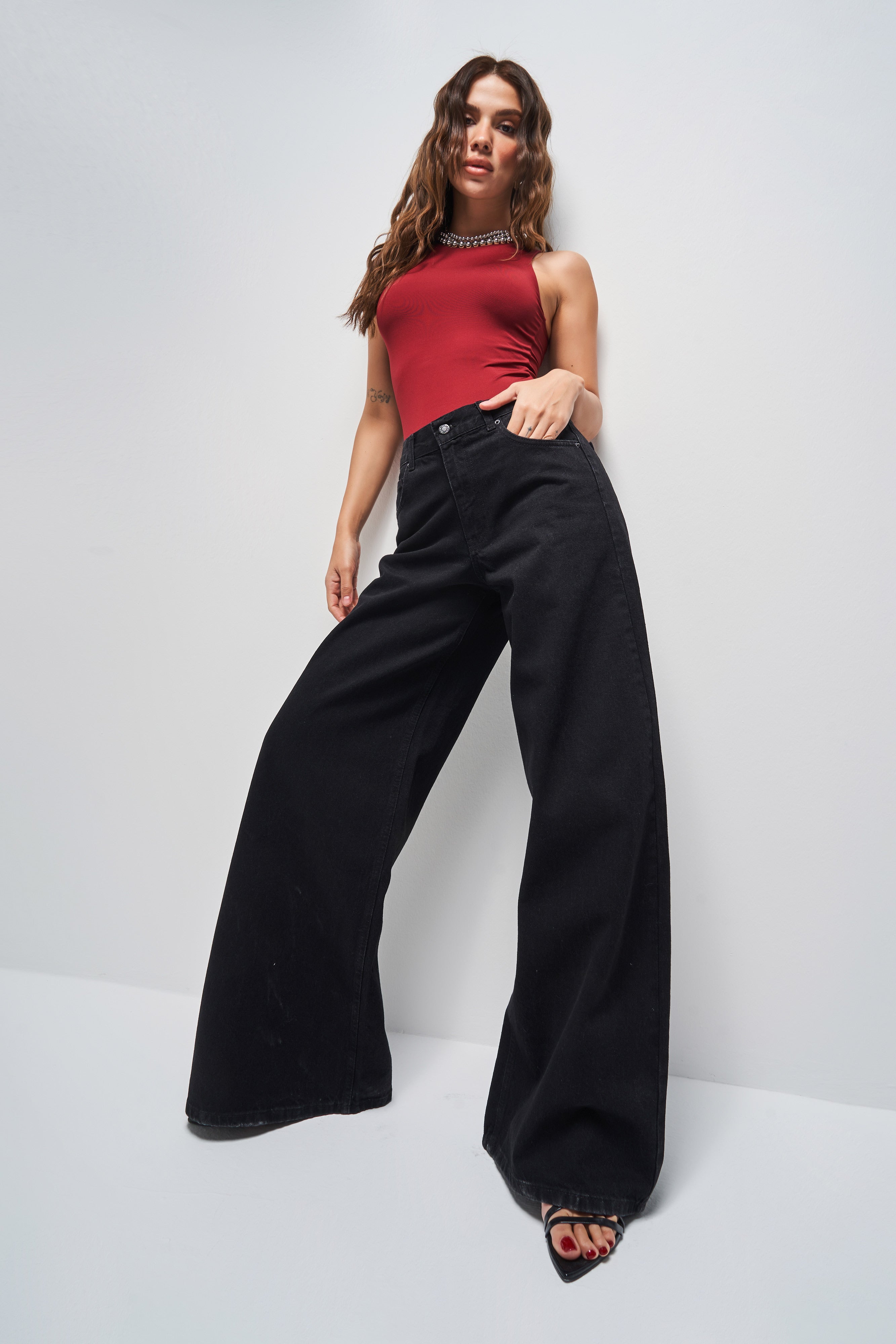 Women's Black Color 1w41 Palazzo Fit Loose Cut Denim