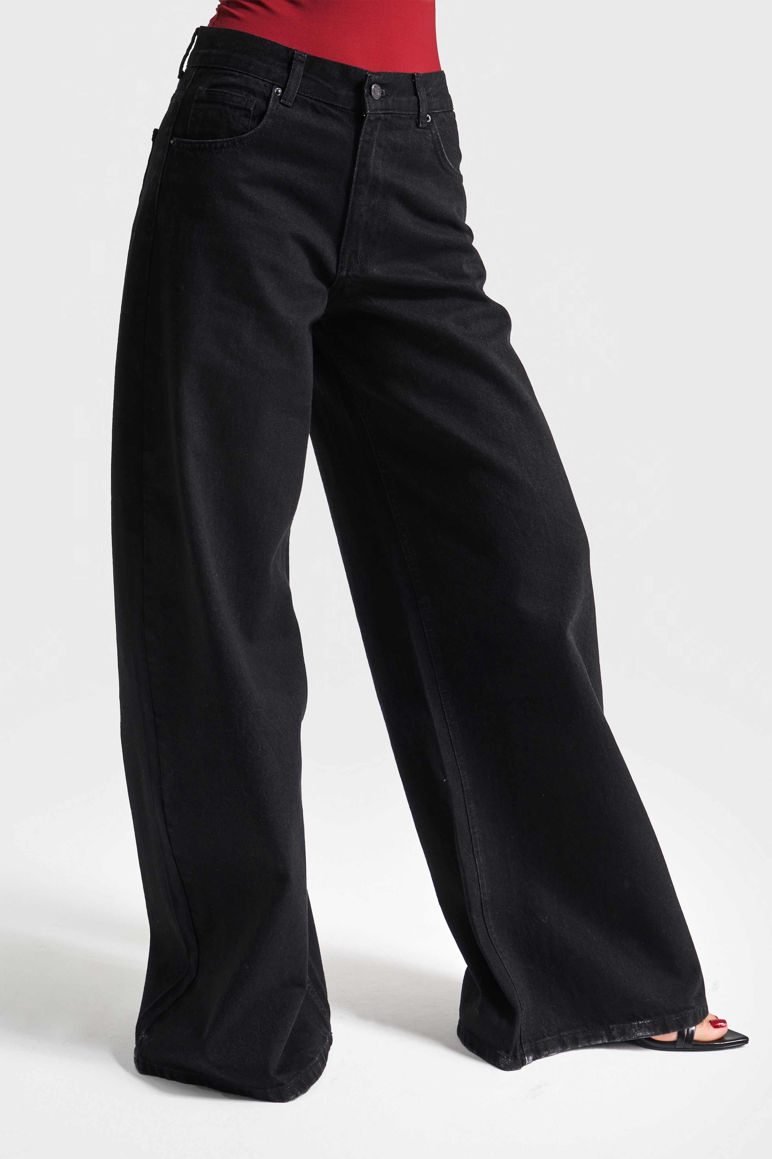 Women's Black Color 1w41 Palazzo Fit Loose Cut Denim