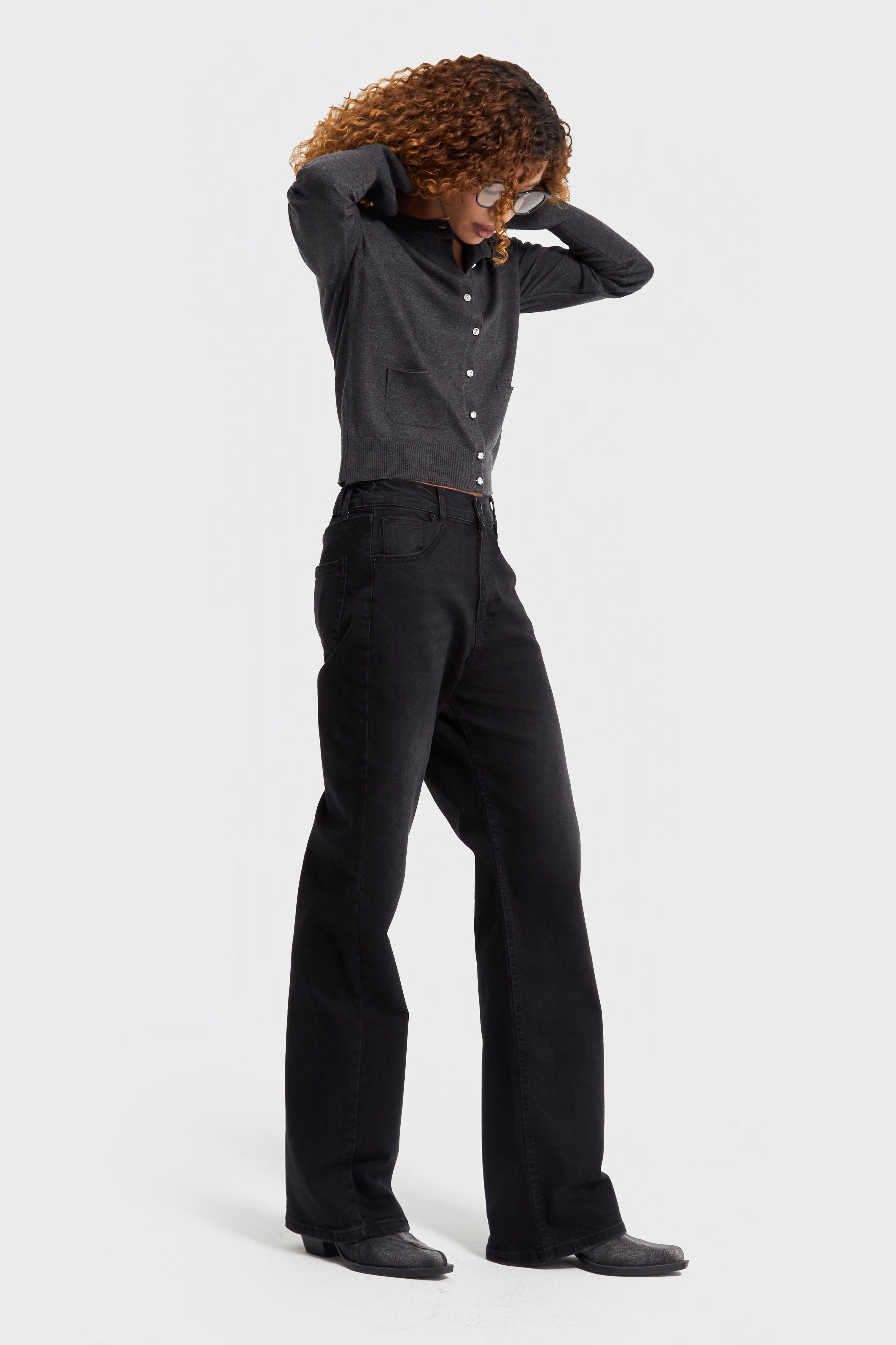 Kadın Siyah Renk 1w5-1 Straight Fit Likralı Kumaş İç Boy 80cm Denim Jean