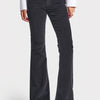 Women's Black 26w5-1 Low Waist Flare Fit Fine Ribbed Velvet Fabric Trousers