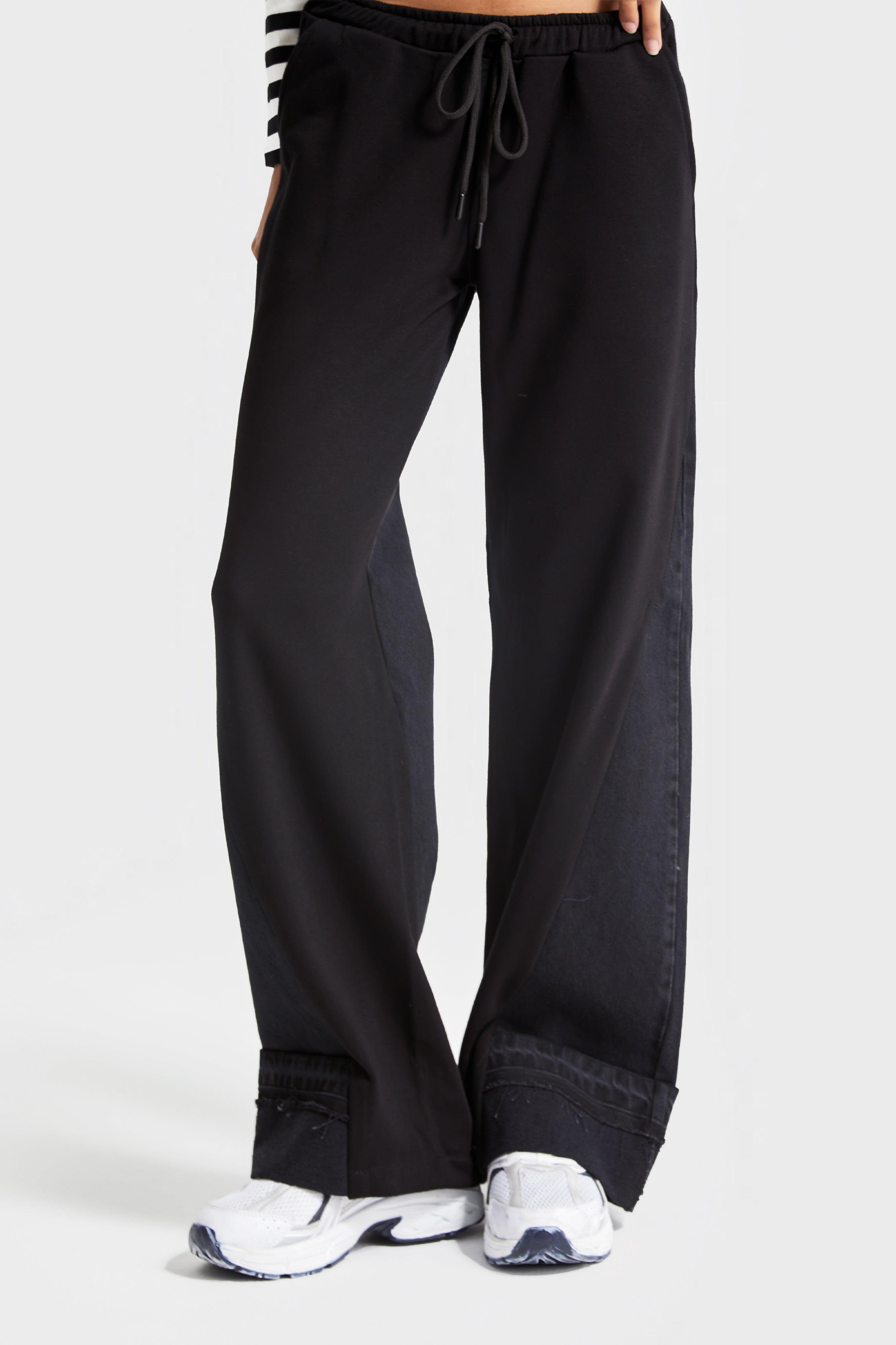 Women's Black Color 2w41 Knitted Denim Piece Loose Fit Design Trousers