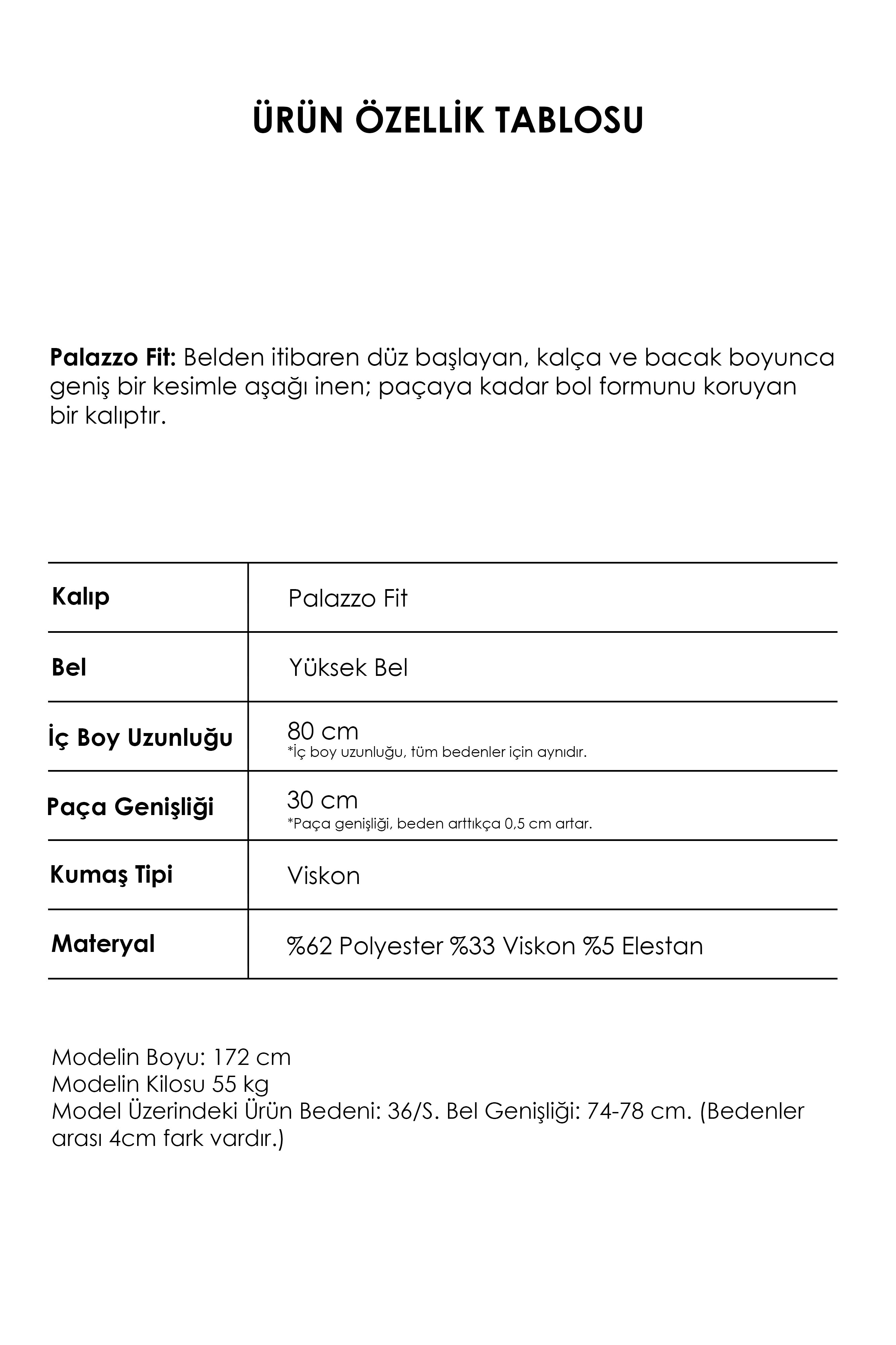 Kadın Siyah Renk Neptun Kemer Detaylı Palazzo Fit Pileli Pantolon