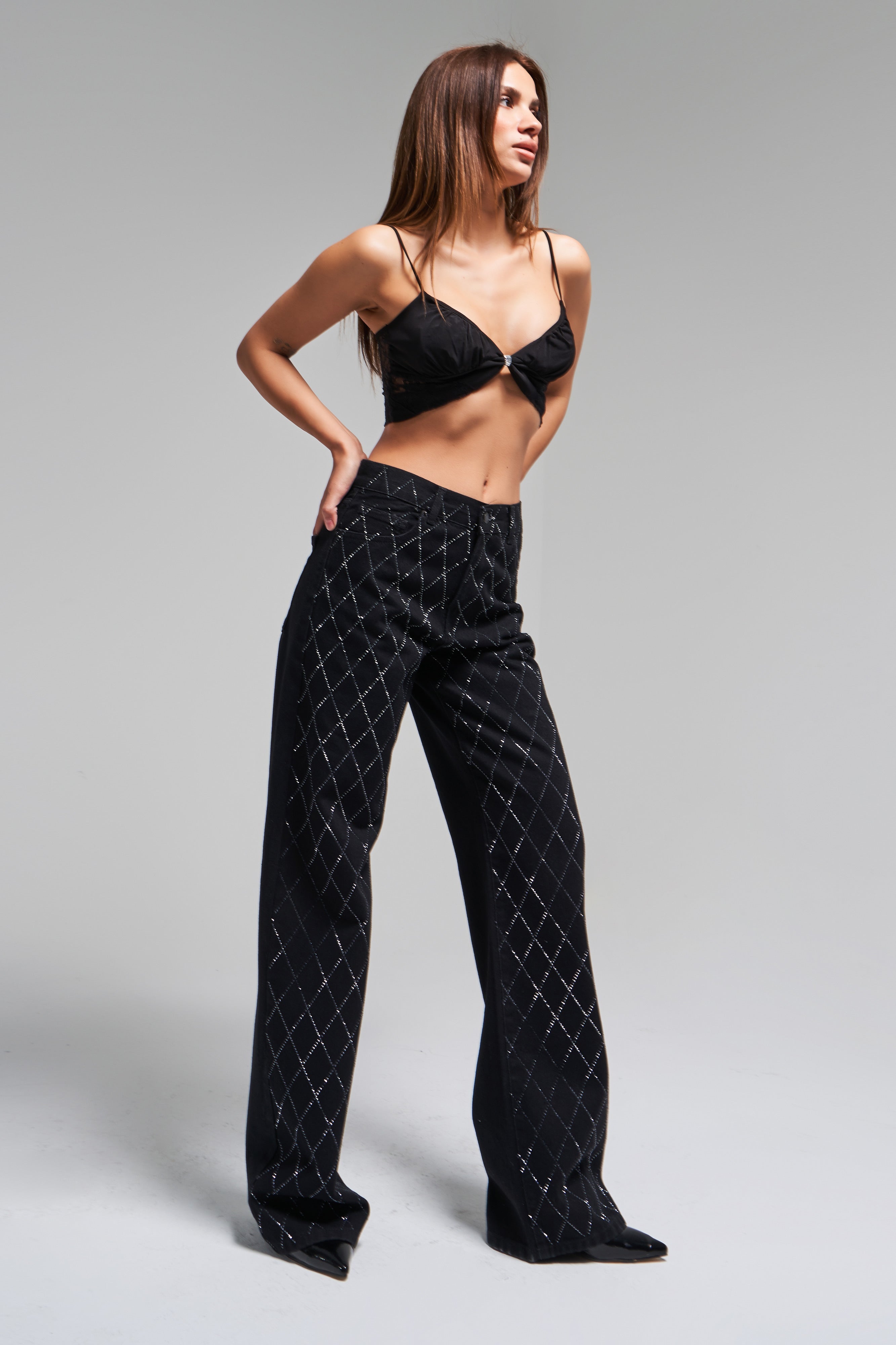 Dames zwarte Rita Front Full Stone rechte pasvorm denim met middelhoge taille