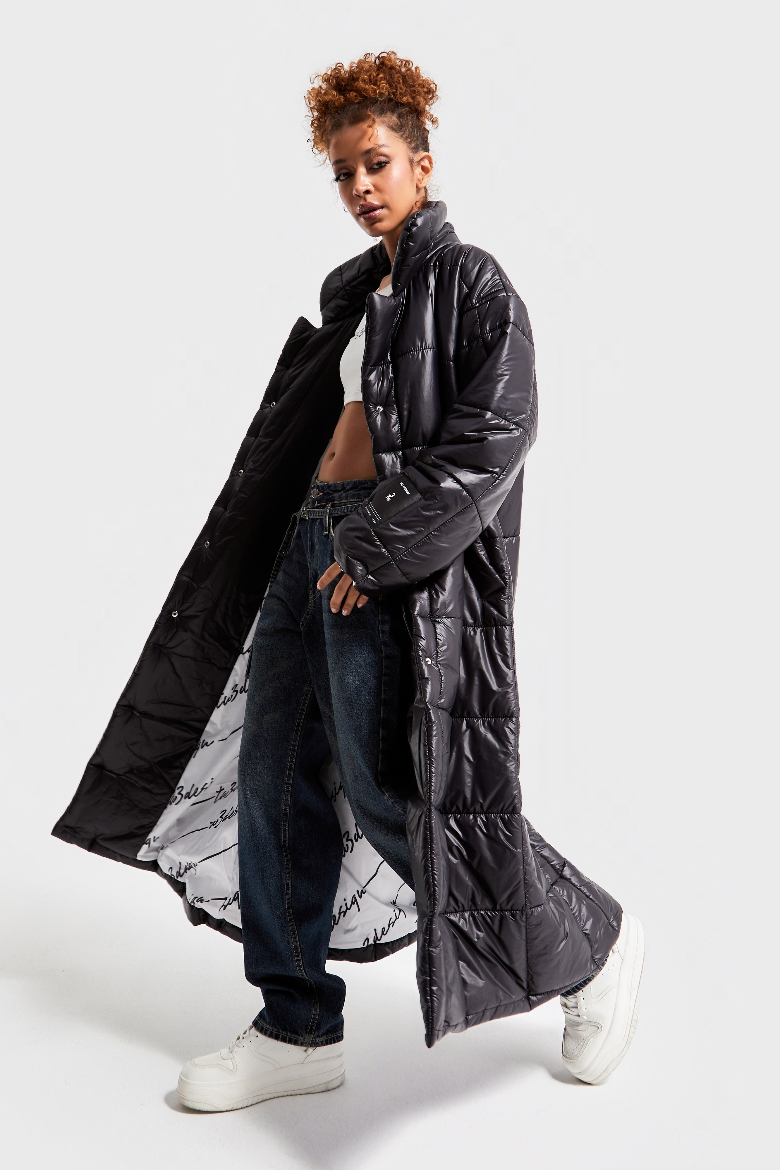 Women's Black Color Oversize Loose Cut Design Coat