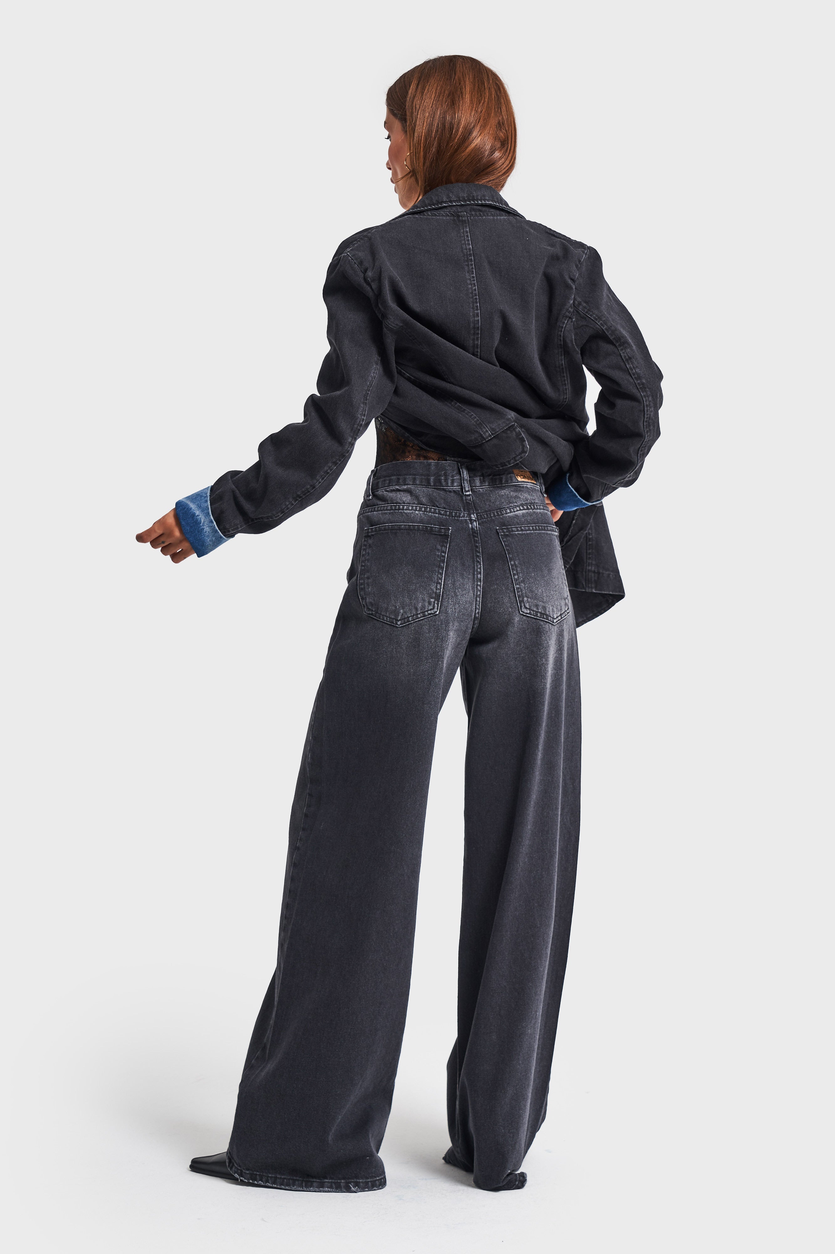 Women's Dark Smoke Color Palazzo Fit Loose Cut Denim