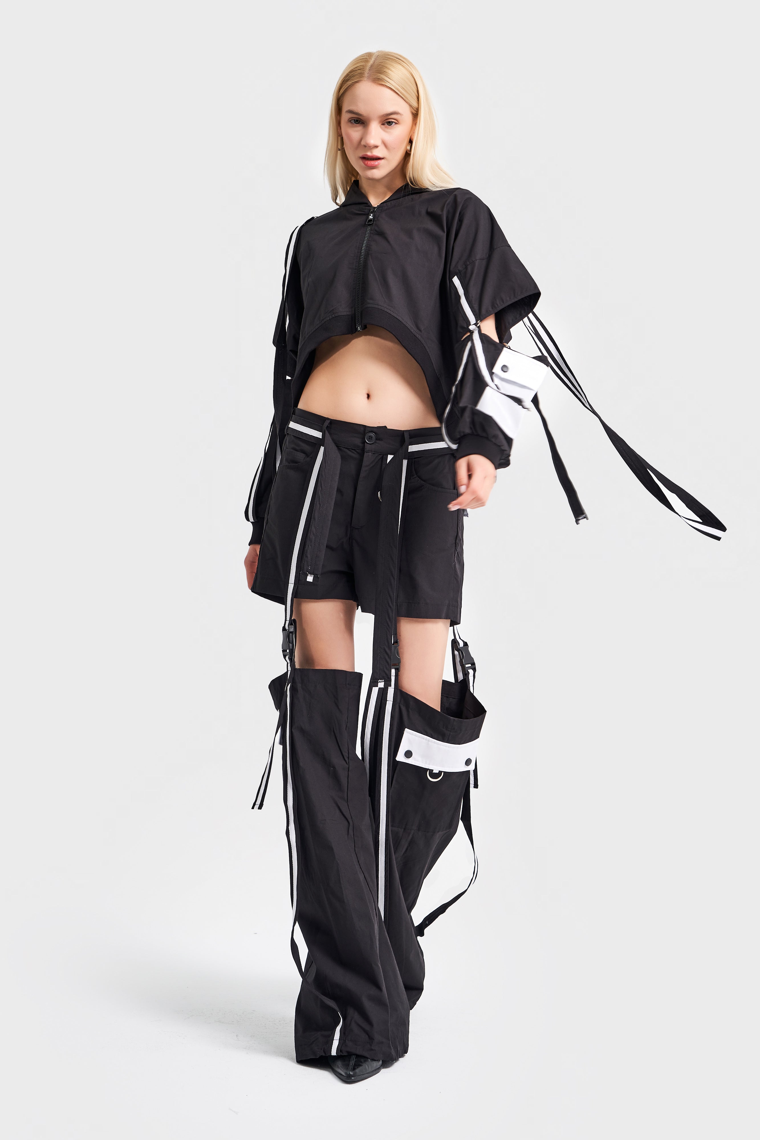 Women's Black Color Trouser Shorts Useful Design Trouser Shorts