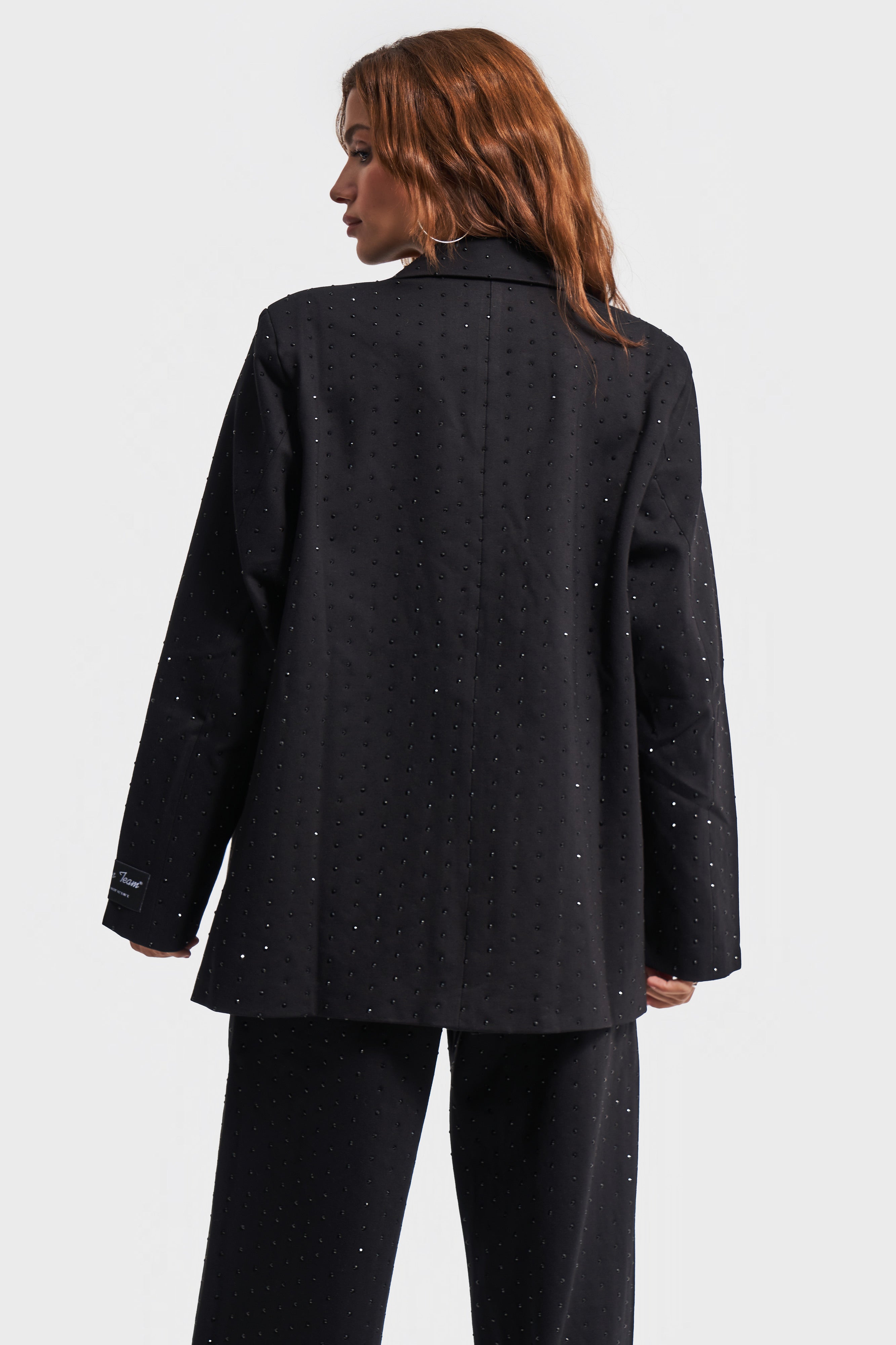 Women's Black Color Shiny Stone Double Breasted Cut Design Jacket