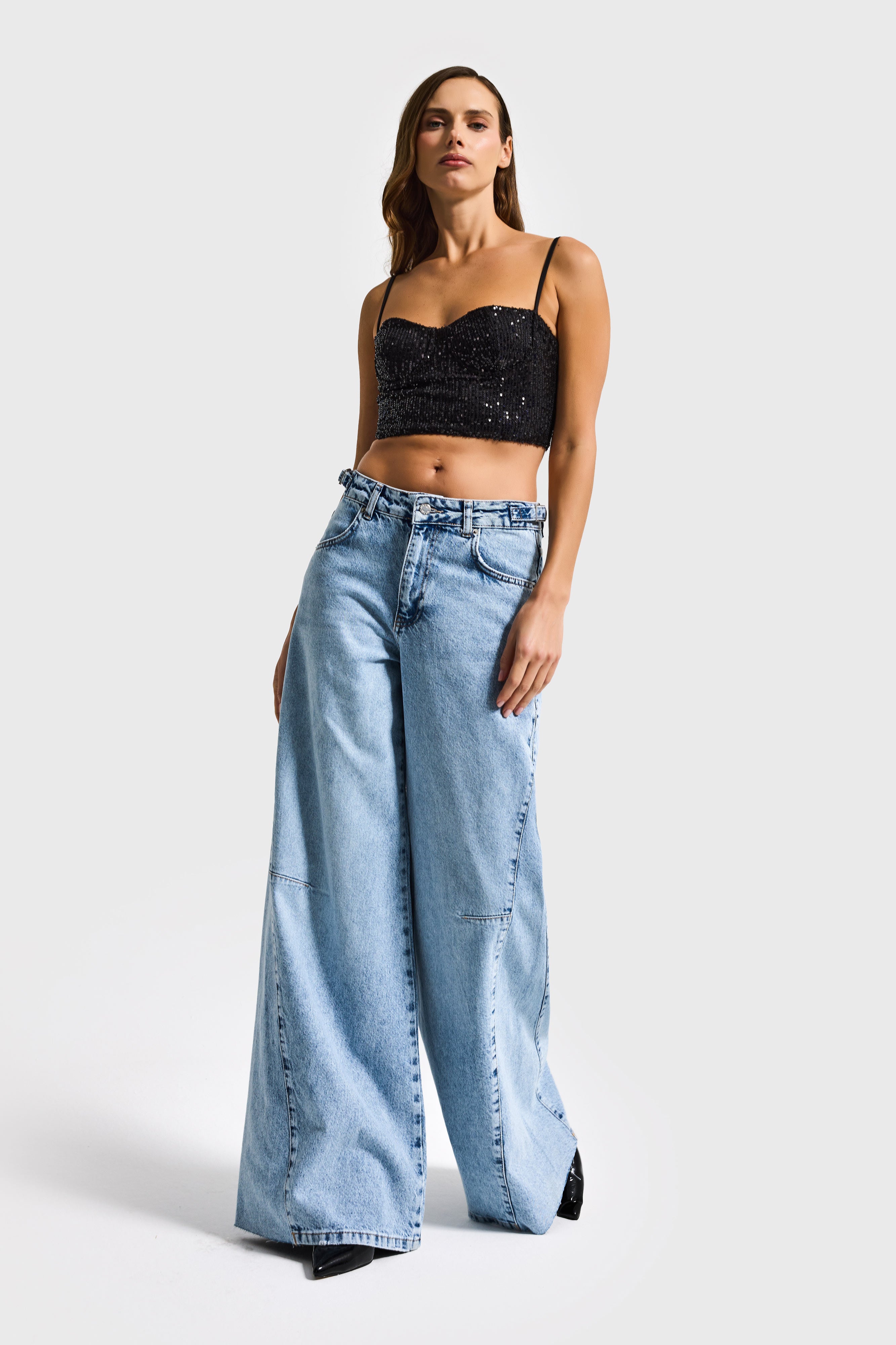 Kadın Siyah Renk Pul Payet Detaylı Askılı Büstiyer