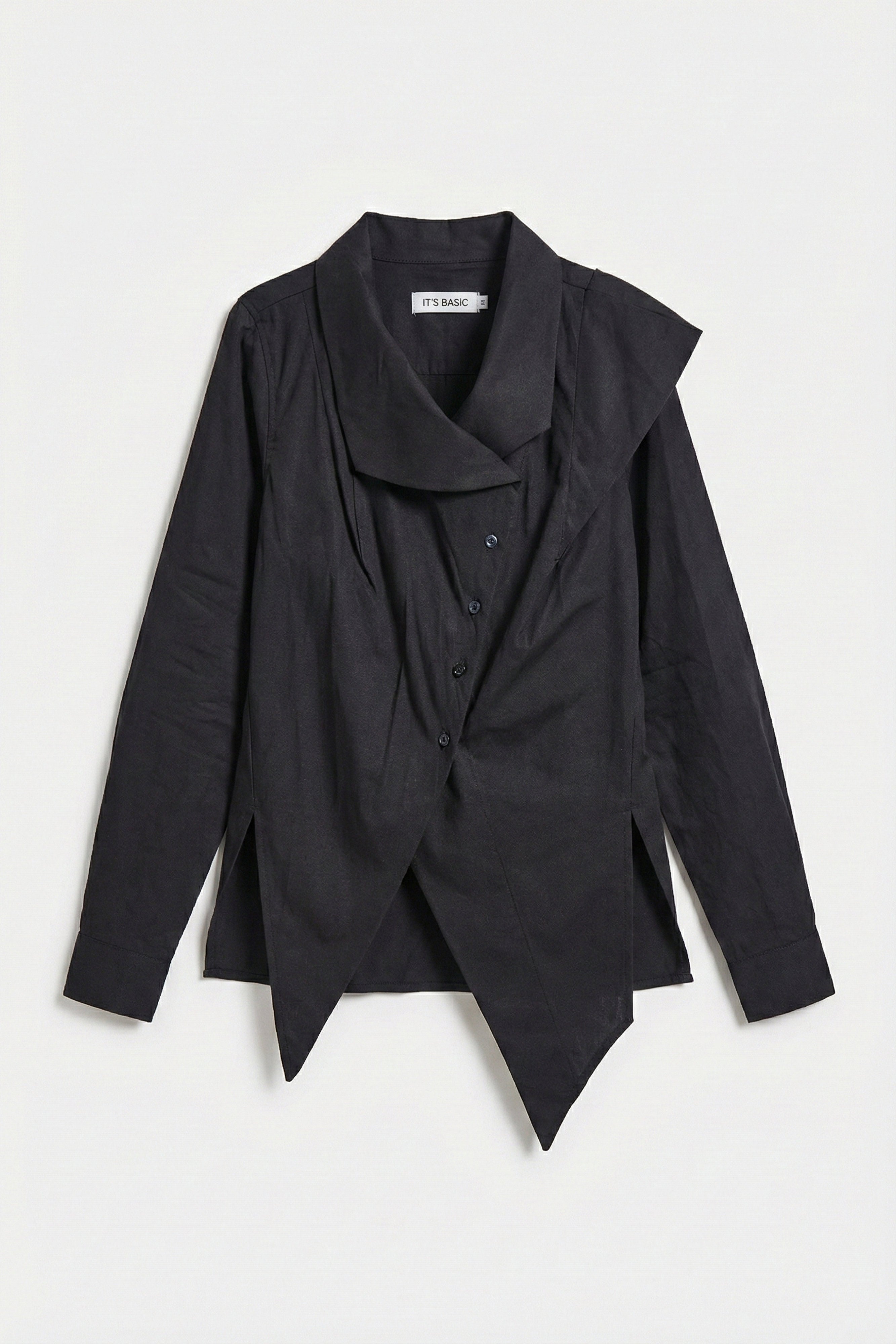 Kadın Siyah Renk Regular Fit Özel Yaka Detaylı Tasarım Gömlek