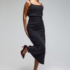 Women's Black s6-1 Maxi Dress with Slit and Special Fabric