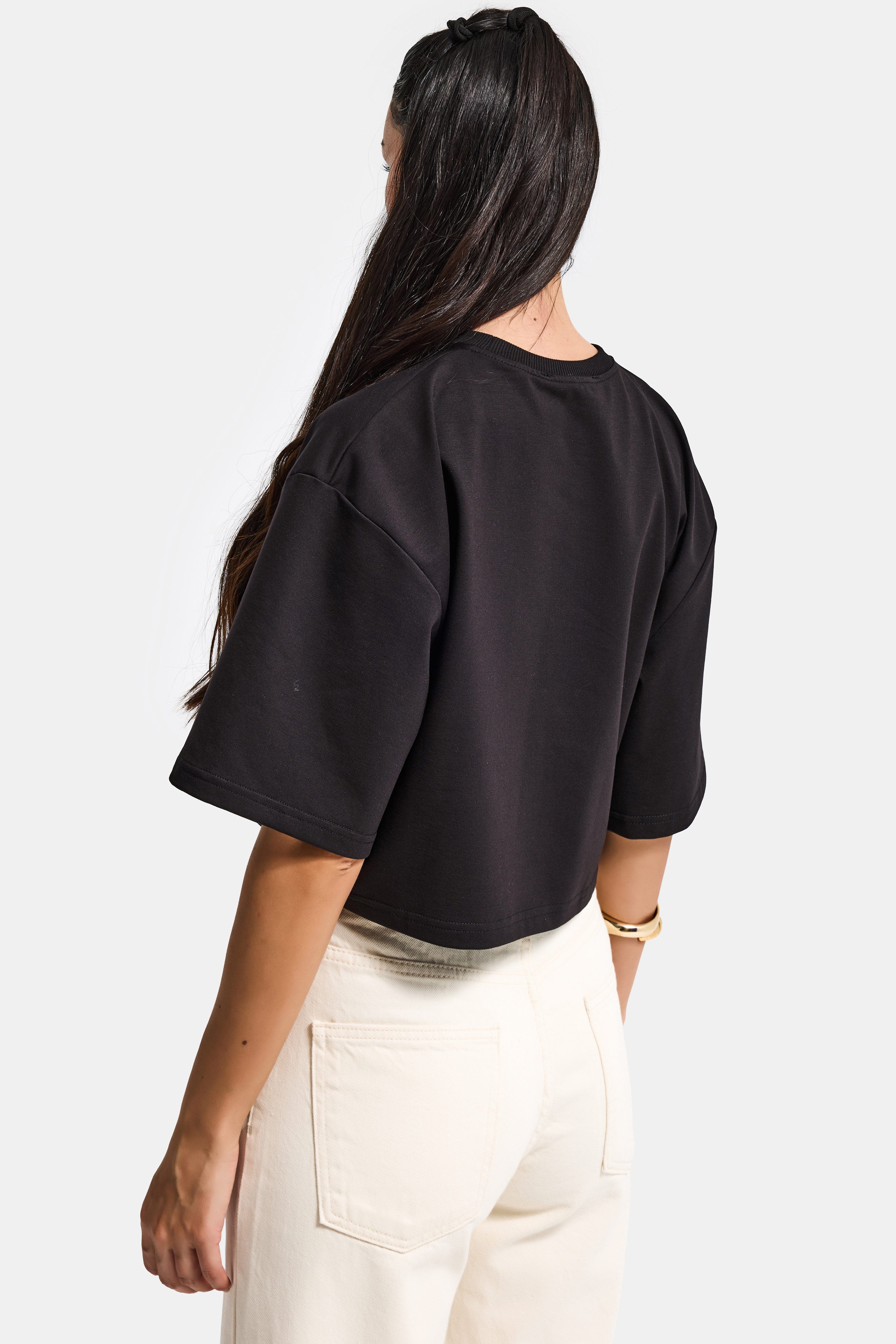 Kadın Siyah Renk s6-1 Oversize Bol Kesim T-Shirt