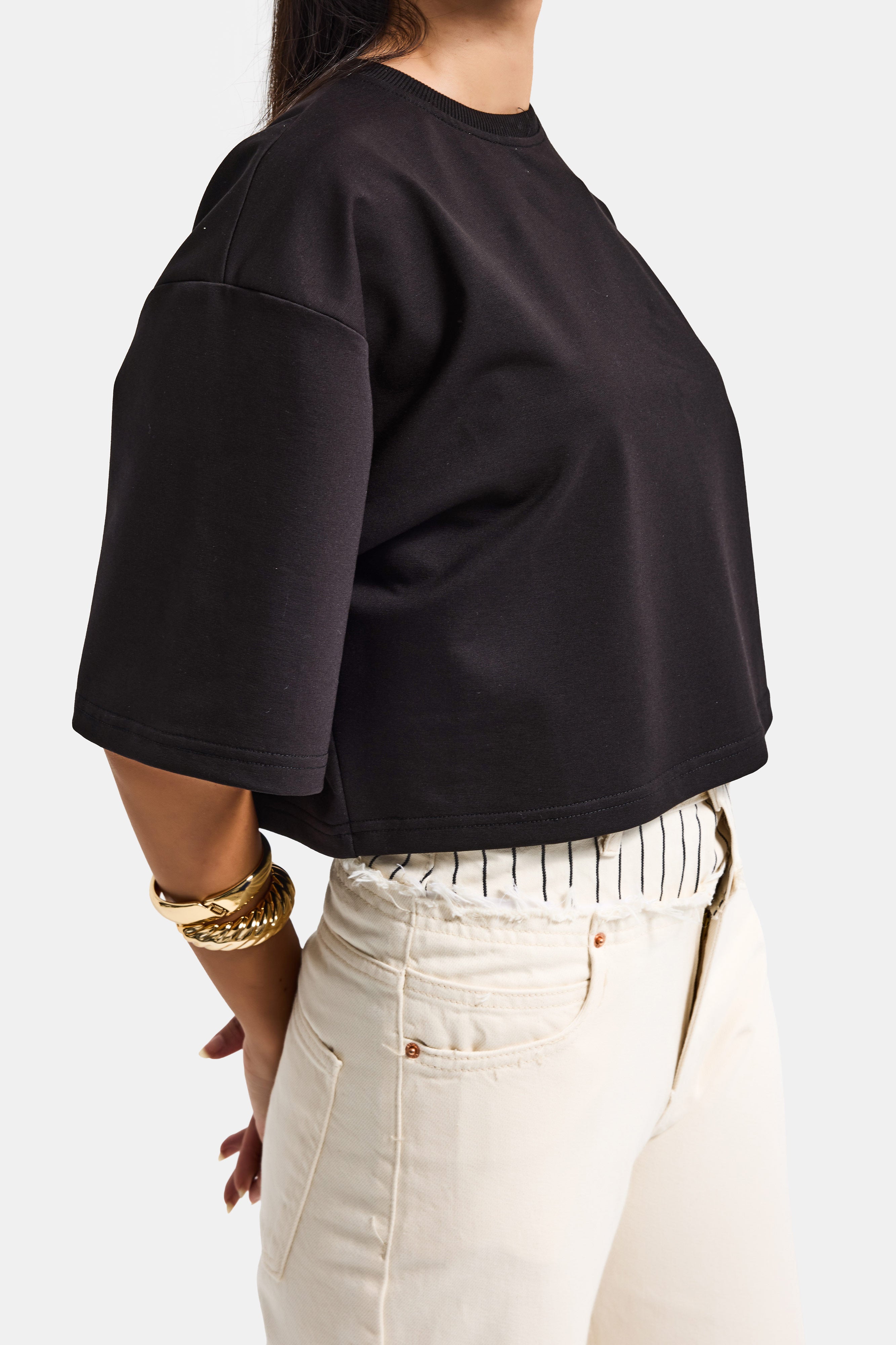 Kadın Siyah Renk s6-1 Oversize Bol Kesim T-Shirt