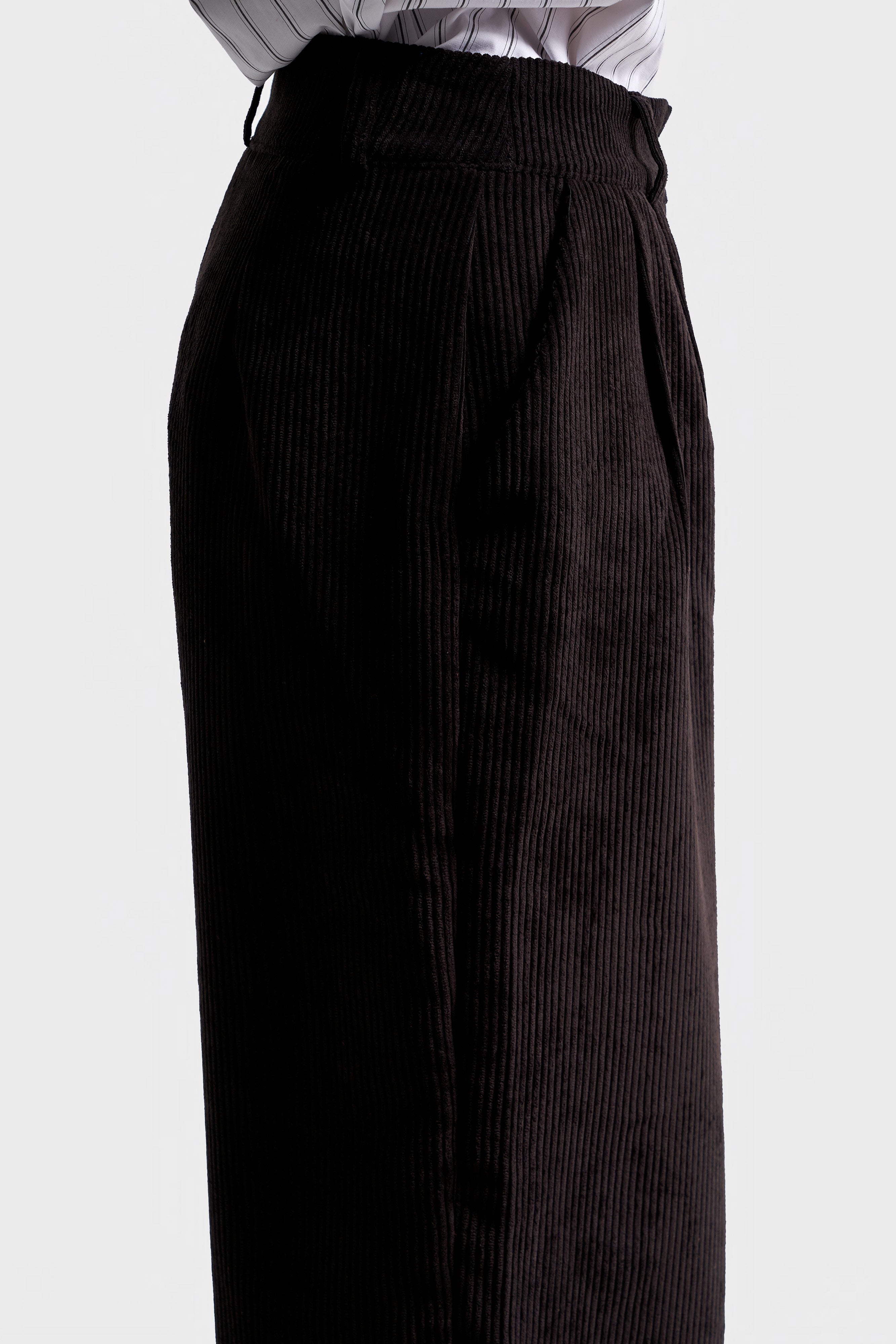 Kadın Siyah Renk w5-1 Süper Palazzo Fit Pileli Kalın Fitilli Velvet Kadife Kumaş Pantolon