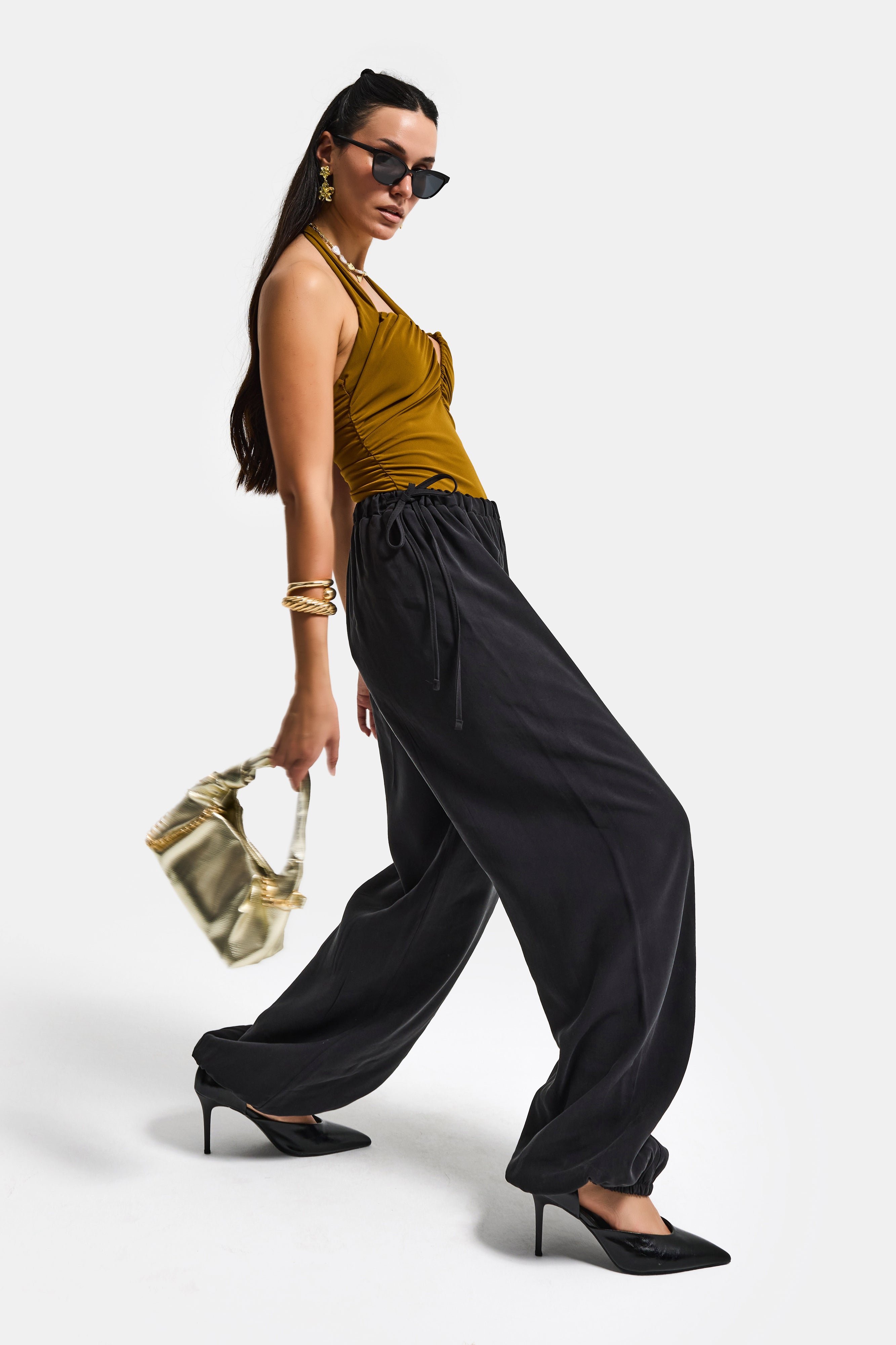 Kadın Siyah s6-1 Baggy Jogger Fit Bol Kesim Pantolon