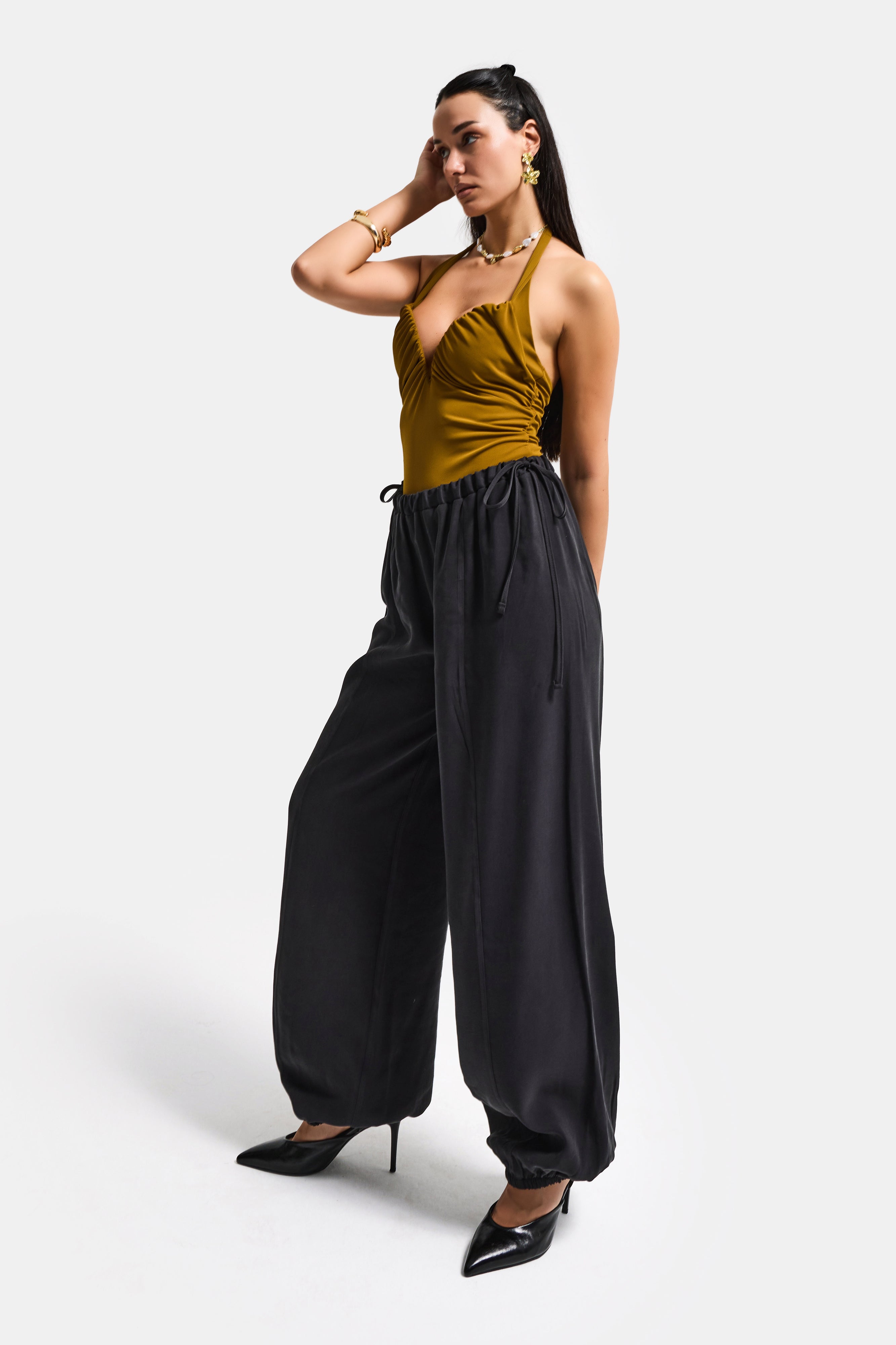 Kadın Siyah s6-1 Baggy Jogger Fit Bol Kesim Pantolon