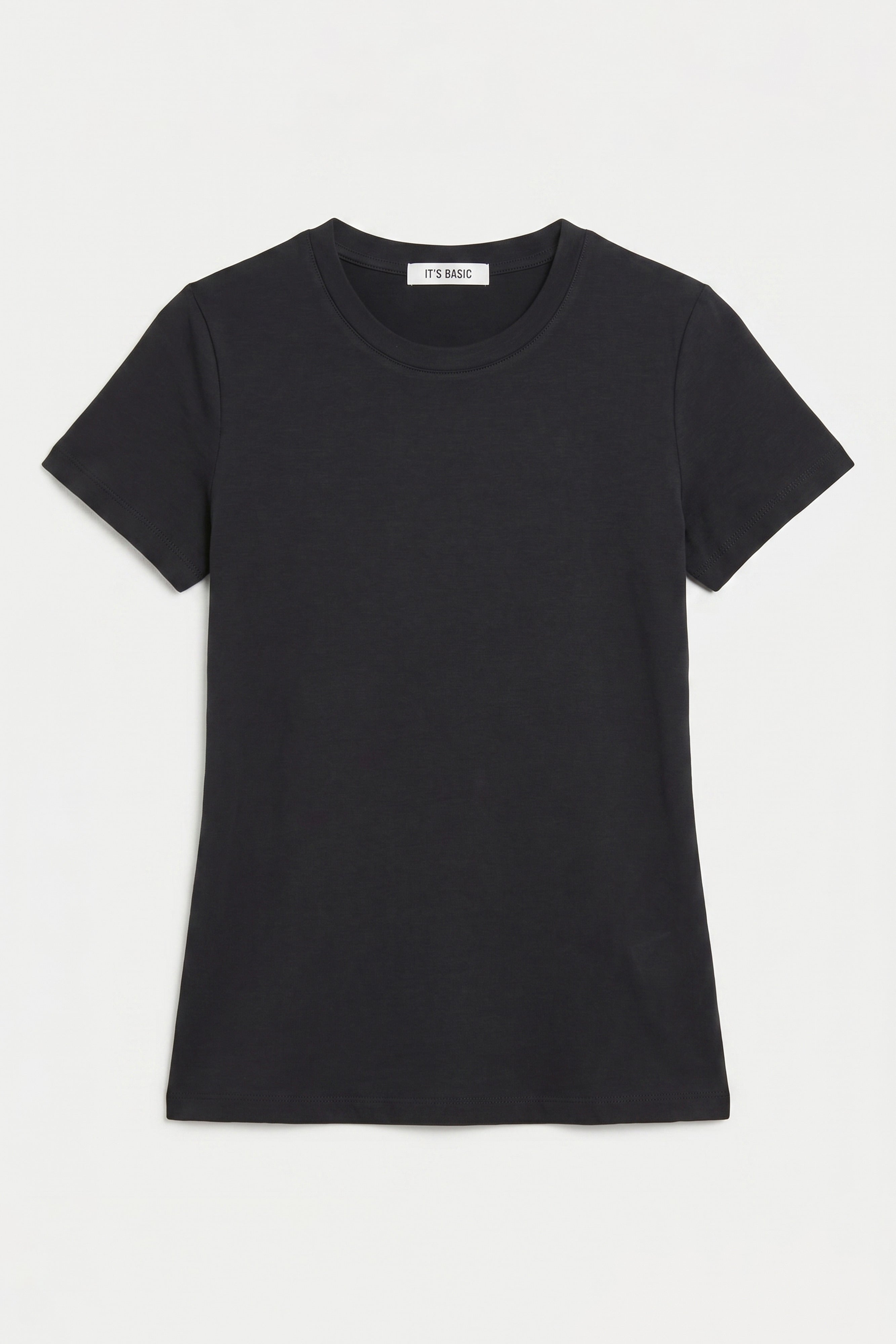 Kadın Siyah s6-1 Bisiklet Yaka %100 Organik Pamuk Esnek Kumaş T-Shirt