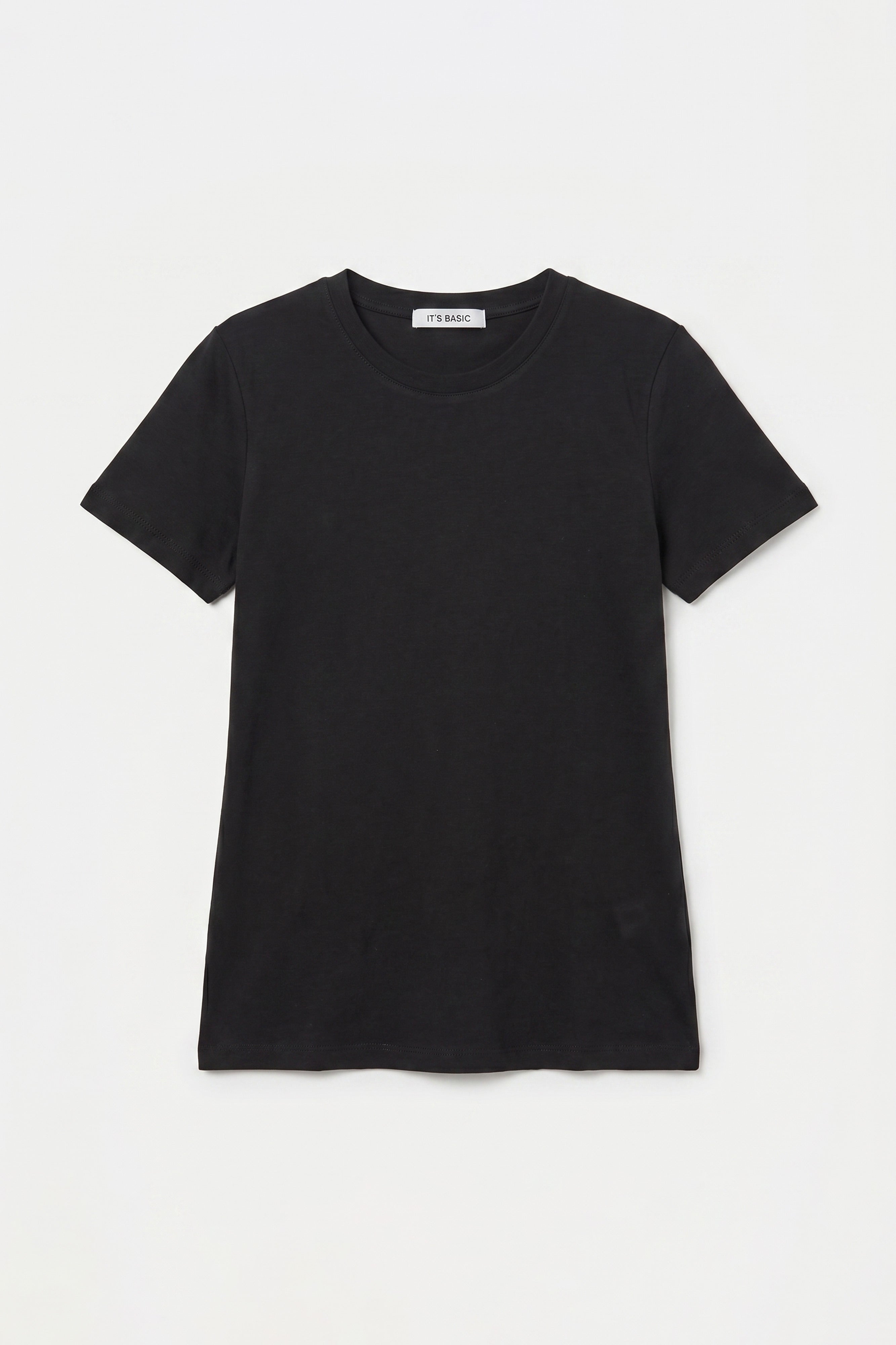 Kadın Siyah s6-1 Bisiklet Yaka Organik Koton T-Shirt