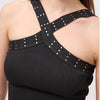Women's Black s6-1 Crop Halterneck Bodysuit with Rhinestone Details