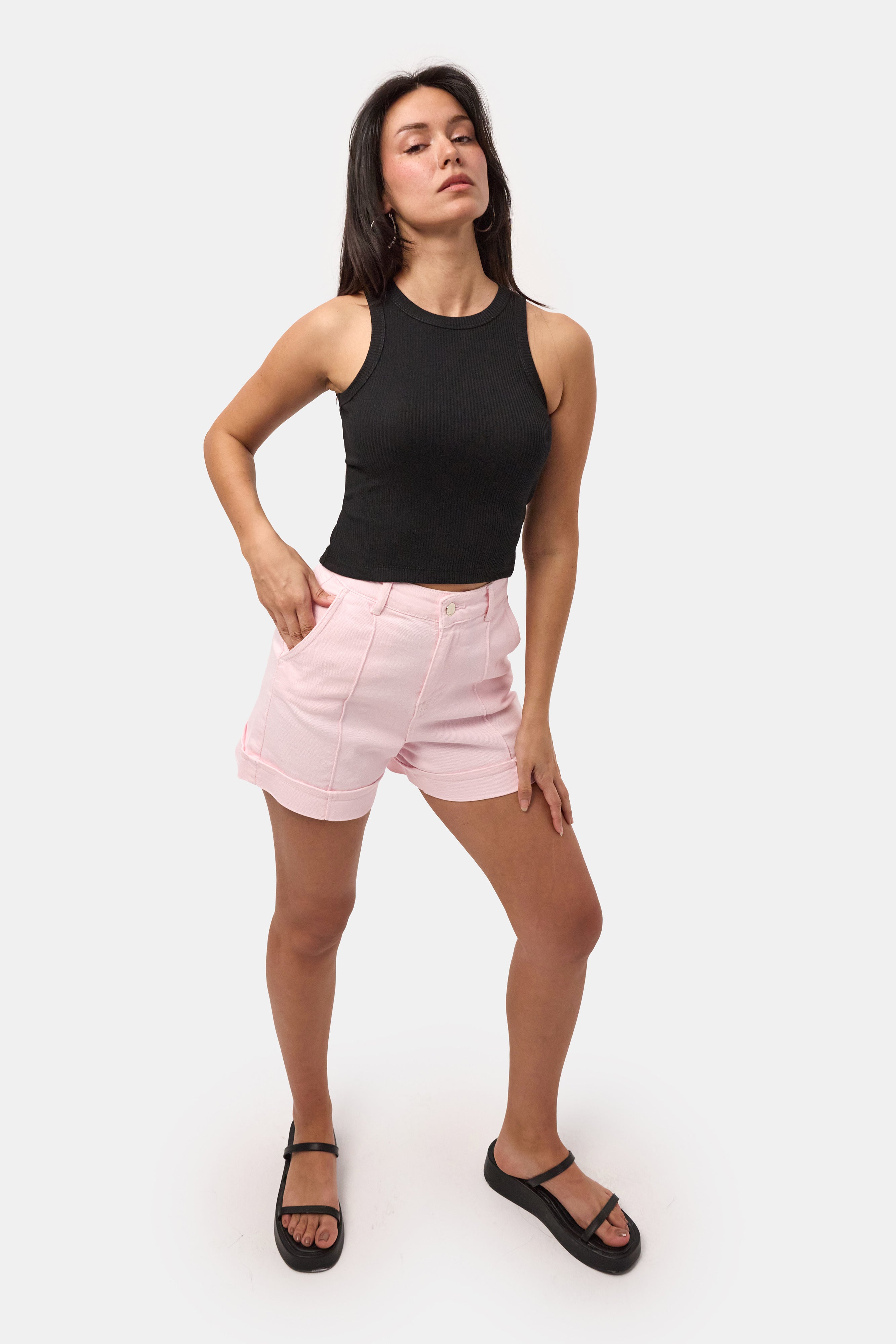 Kadın Siyah s6-1 Sıfır Kol Esnek Kumaş Crop Top
