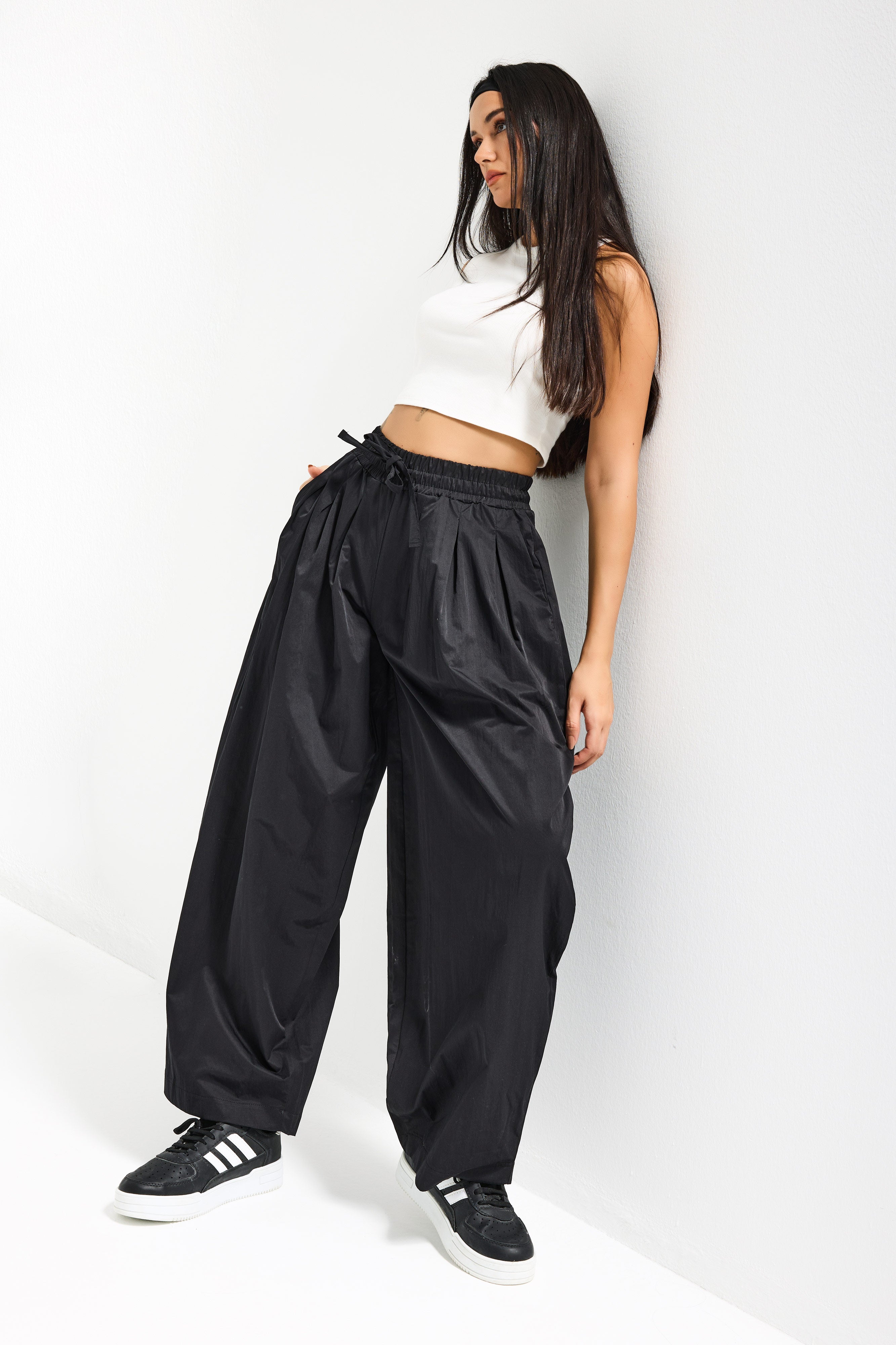 Kadın Siyah s6-1 Süper Balon Fit Bol Kesim Özel Kumaş Pantolon