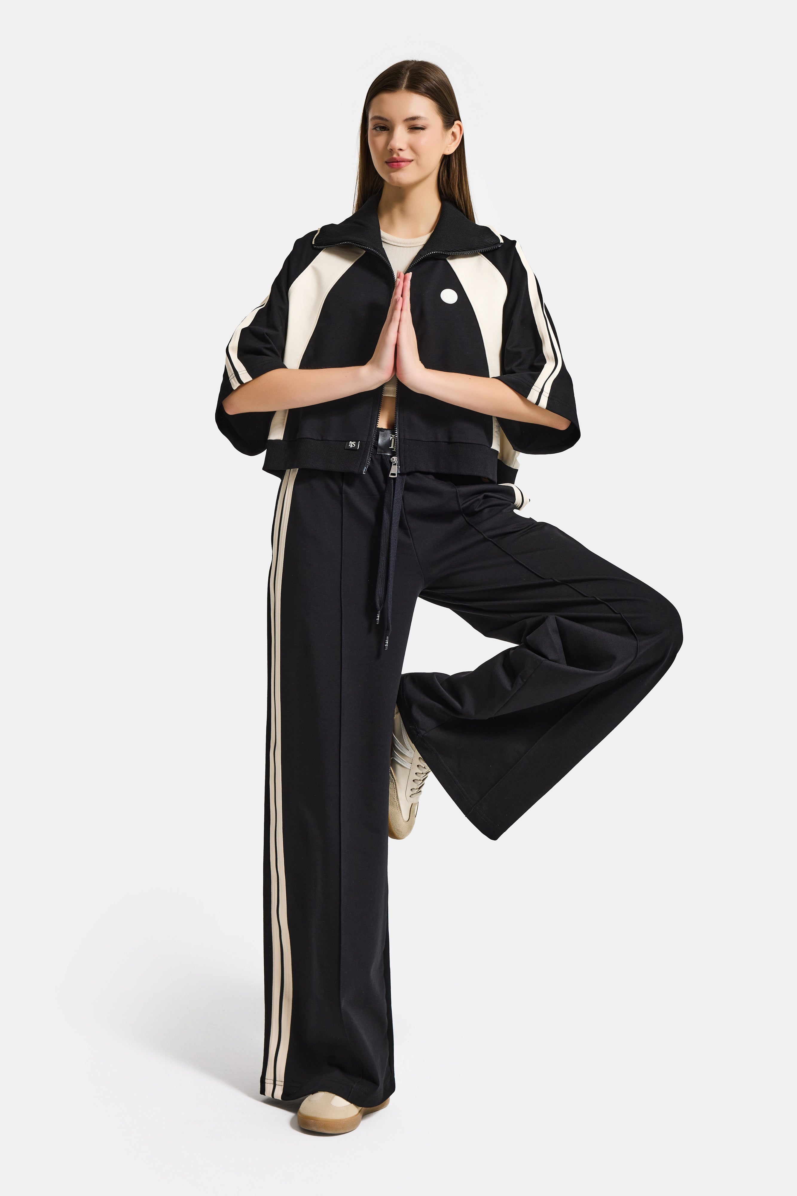 Kadın Siyah s6-1 Sweatshirt Yürüyüş Eşofman Pantolonu 2'li Tasarım Takım