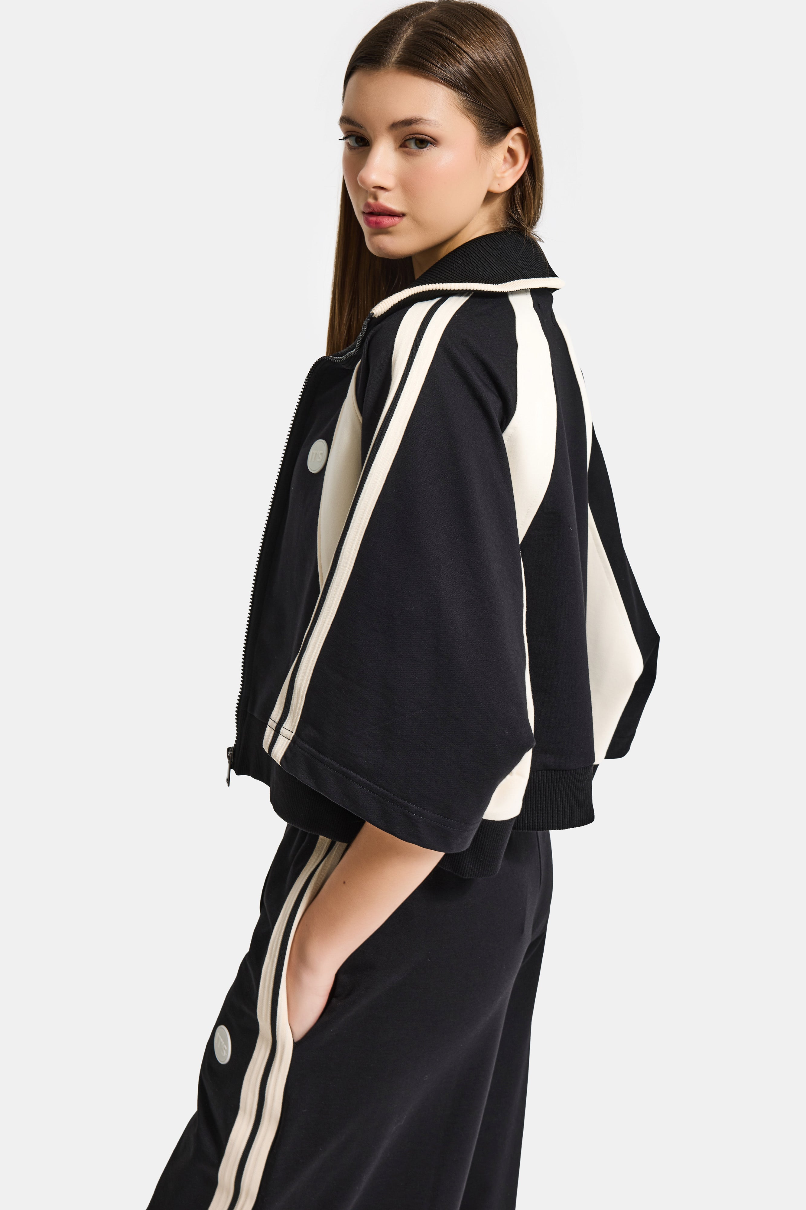 Kadın Siyah s6-1 Sweatshirt Yürüyüş Eşofman Pantolonu 2'li Tasarım Takım