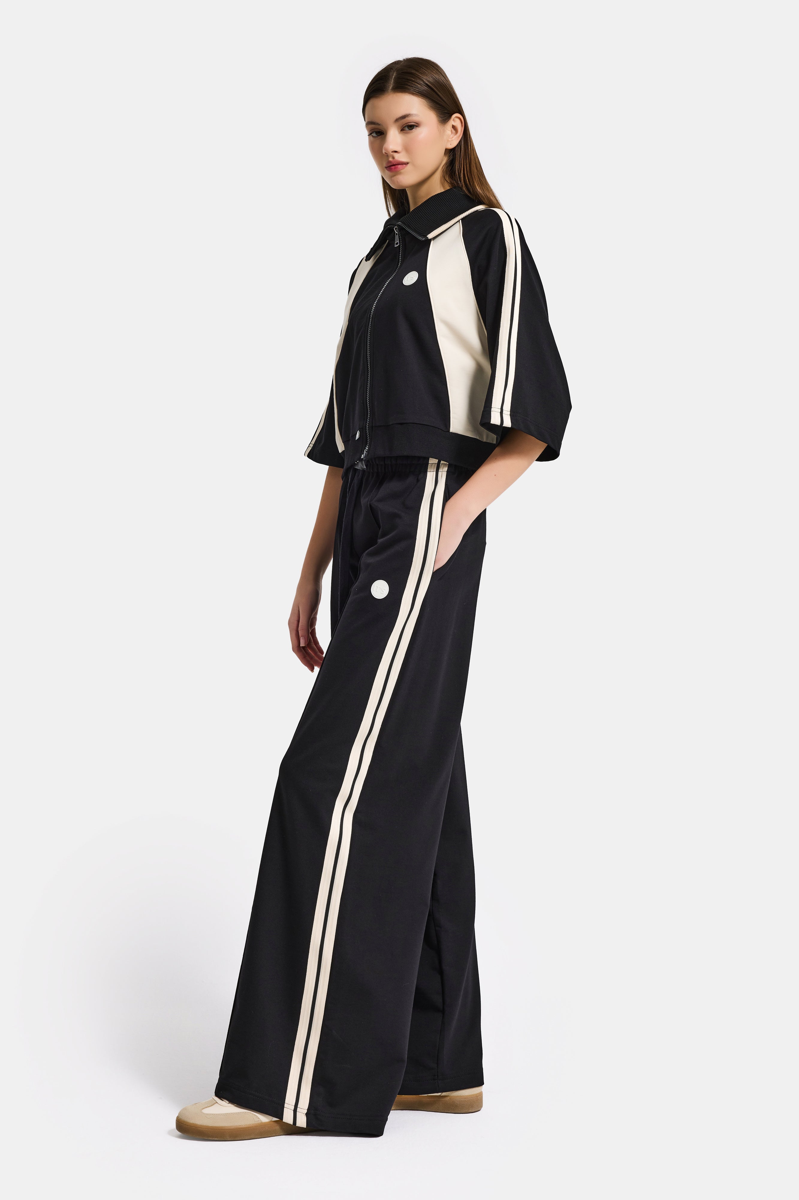 Kadın Siyah s6-1 Sweatshirt Yürüyüş Eşofman Pantolonu 2'li Tasarım Takım