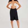 Women's Black Stonewashed Erica Black OD Slit Detailed Midi Length Stretchy High Waisted Denim Skirt