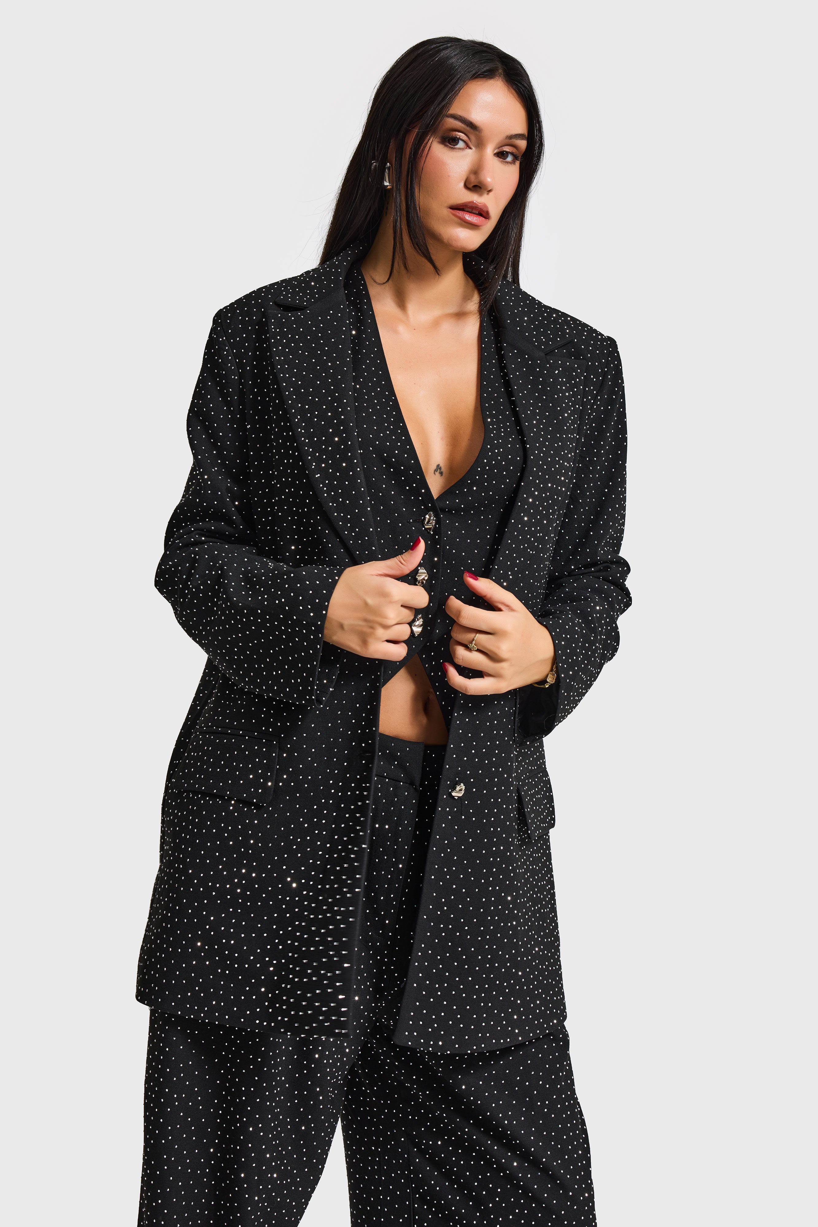 Kadın Siyah w5-1 Oversize Ful Parlak Taşlı Özel Tasarım Ceket